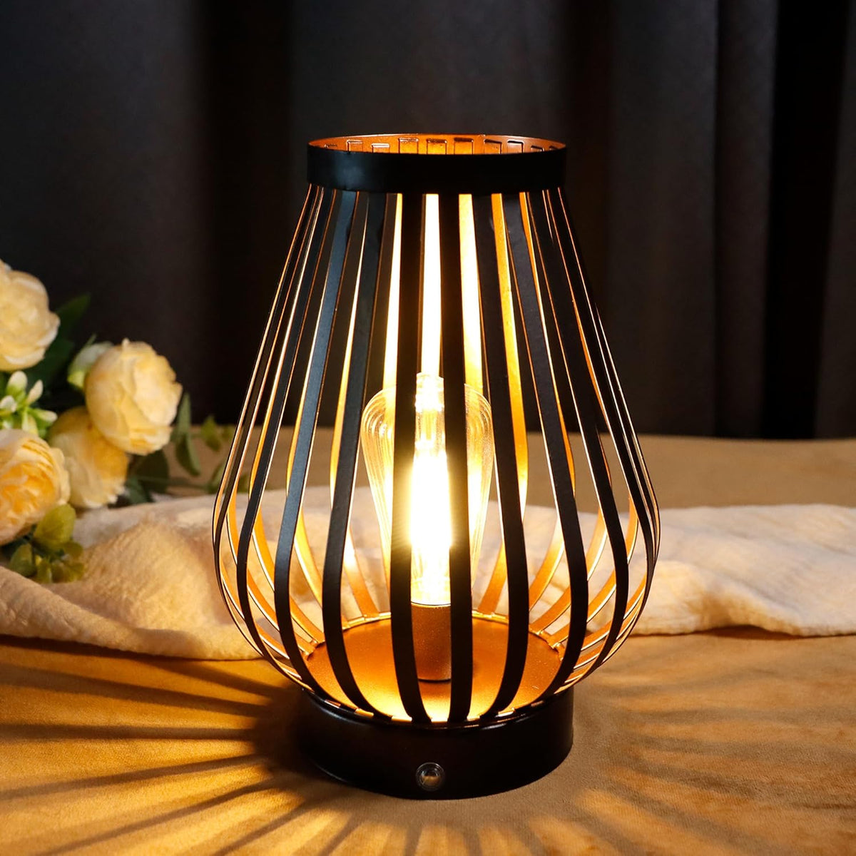 JHY DESIGN Set of 2 Dimmable Touch Bedside Table Lamp 8.5''H Rechargeable Battery Powered Lamp with LED Edison Style