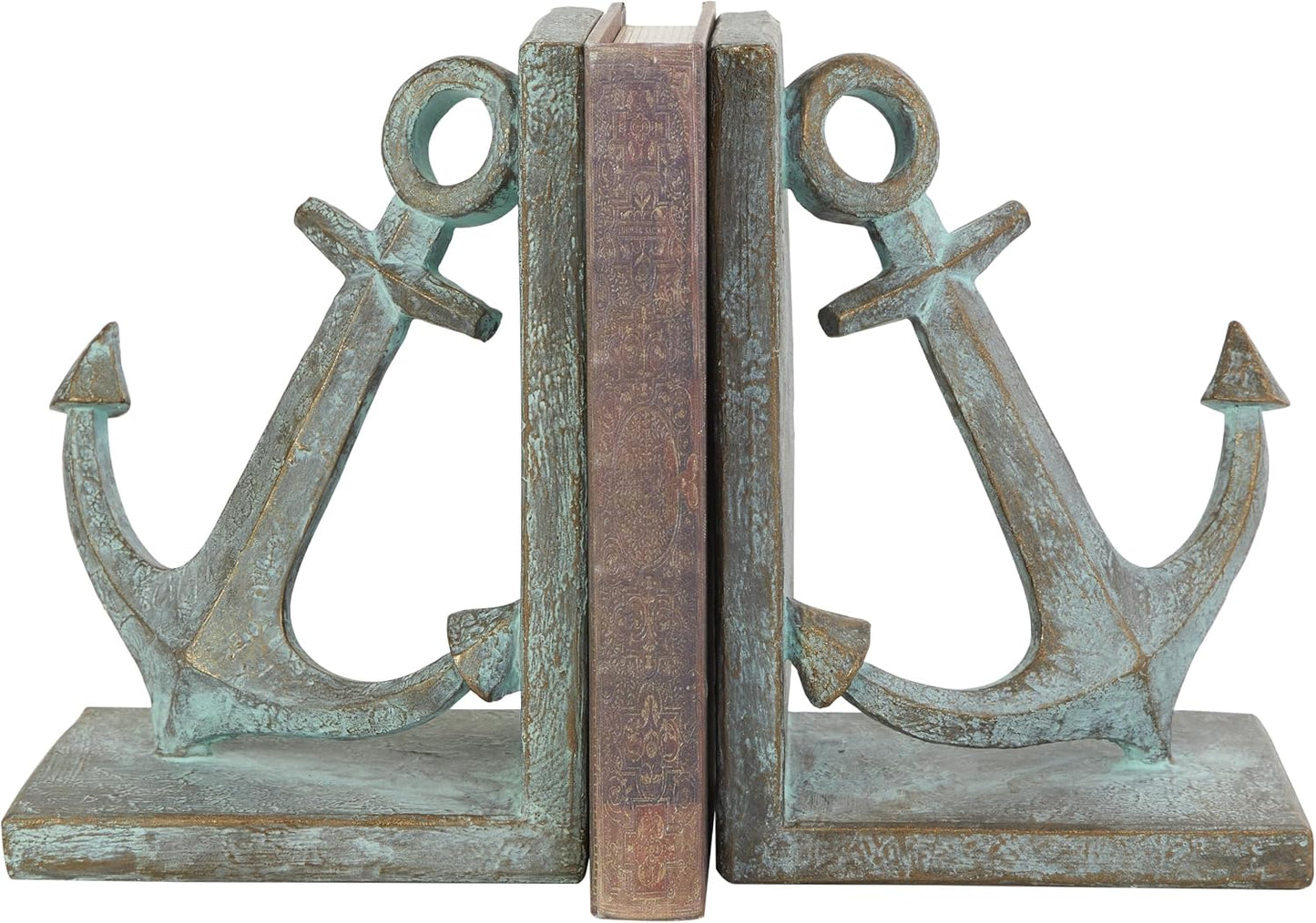 Polystone Anchor Decorative Bookends Distressed Patina Non Skid / SMALL SIZE / Blue / Set of 2