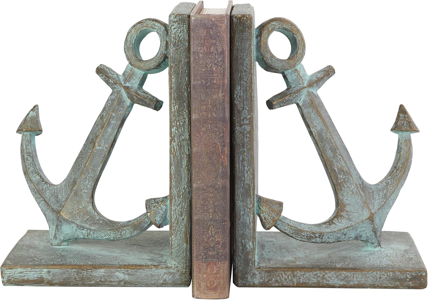 Polystone Anchor Decorative Bookends Distressed Patina Non Skid / SMALL SIZE / Blue / Set of 2