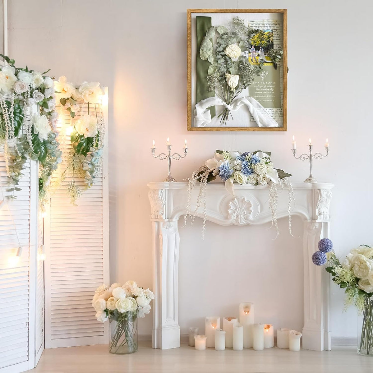 Large Shadow Box Frame 16x20 Display Case, Wood Wedding Bouquet Memory Box | Hinged Front Open Door with Tempered