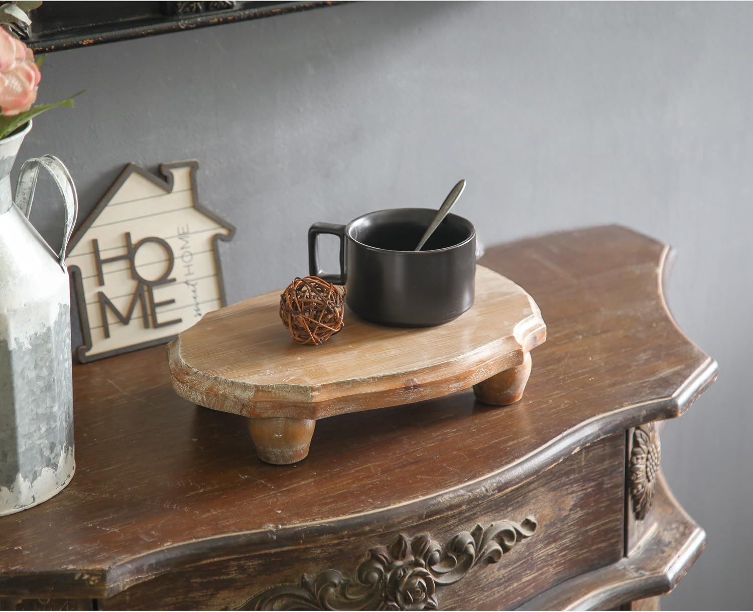 Farmhouse Pedestal Stand Tray / Wood