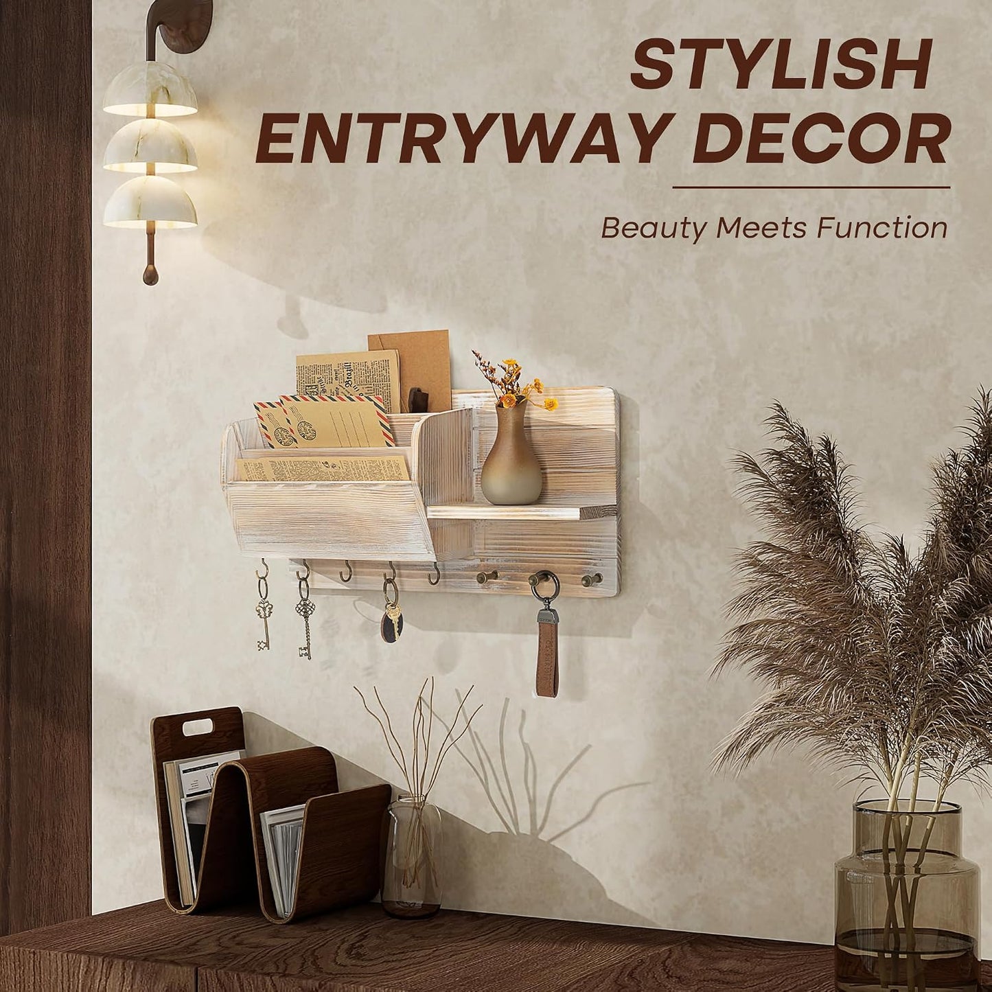 Pine Wood Key Holder Wall Mount / Natural Wood