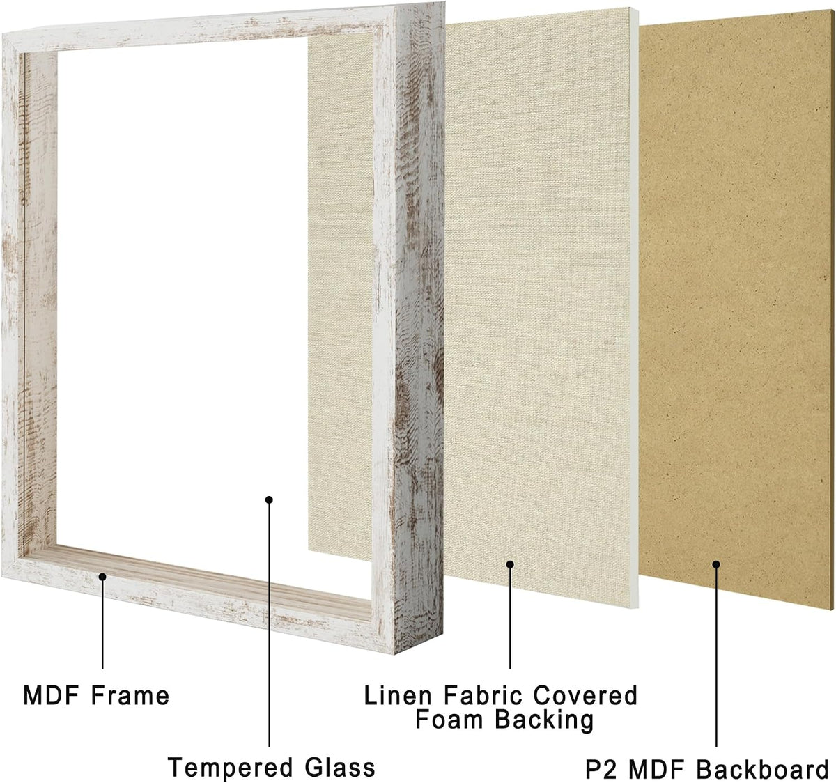 11x14 Shadow Box Picture Frame Display Case with Soft Linen Back, Distressed White Wooden Memory Shadow Box Frame with