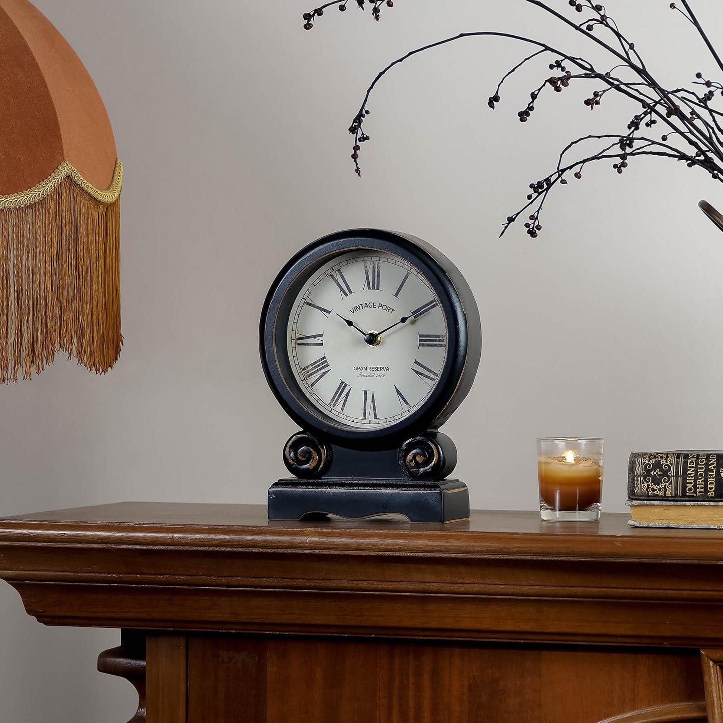 NIKKY HOME Mantel Clock, Silent-Non-Ticking Battery-Operated Home Decor | Retro Wooden Table Clocks for Living Room