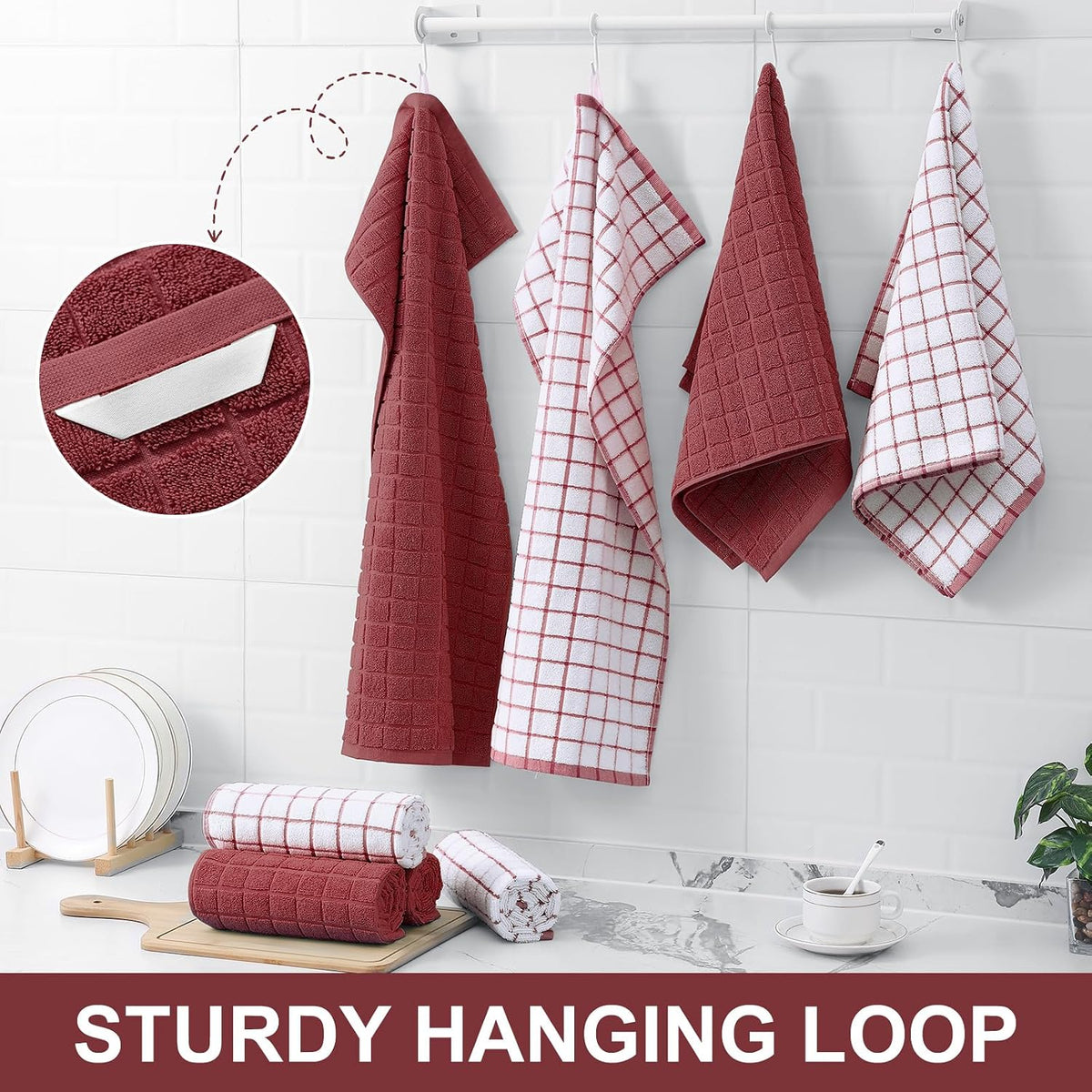 Homaxy Large Premium Cotton Kitchen Towels 16"x 28", 6 Pack, Rust | Natural Ring Spun 390 GSM Dish Towels, Super