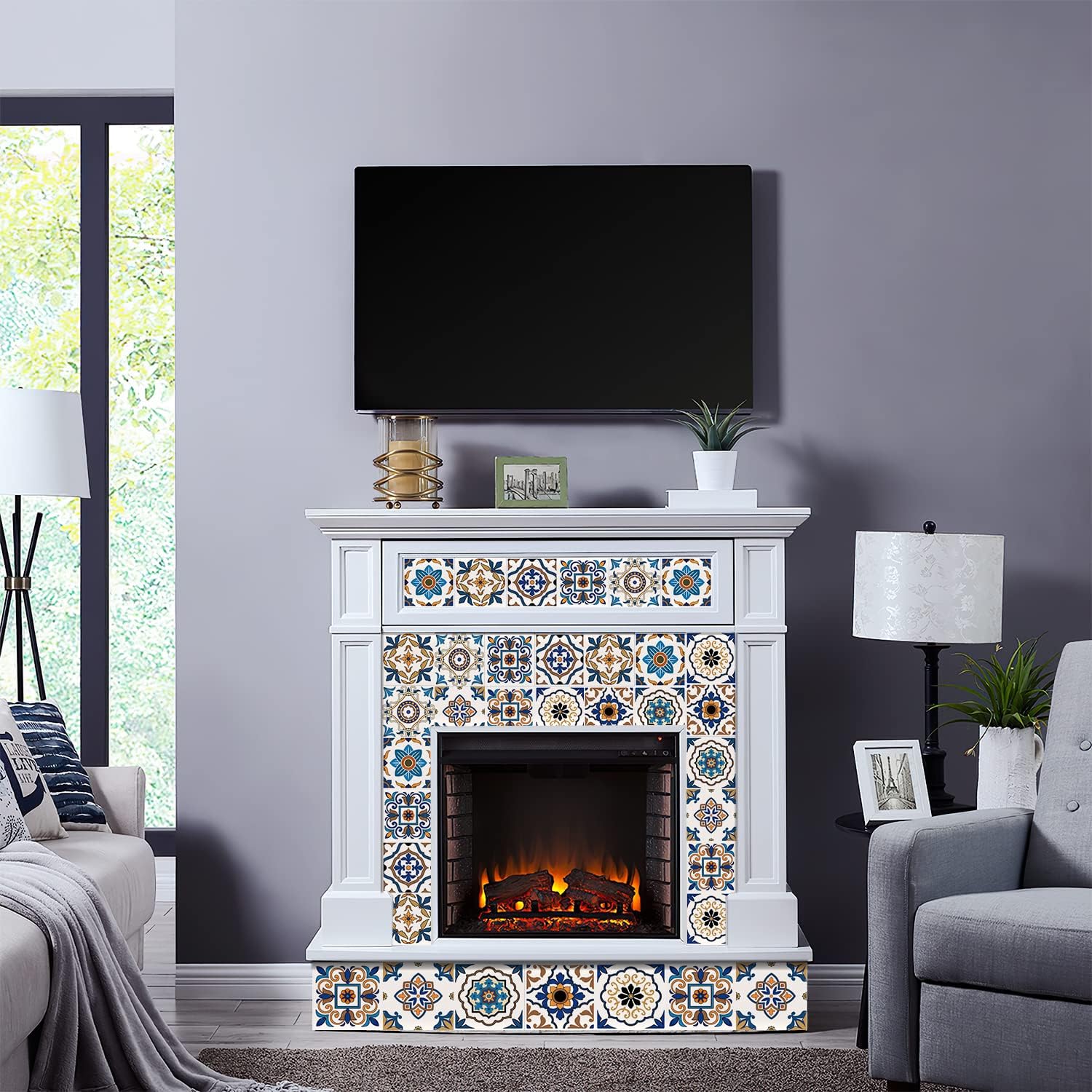 Adhesive Vinyl Backsplash Tile Decals / 4 x 4 / Multi Color / Set of 24