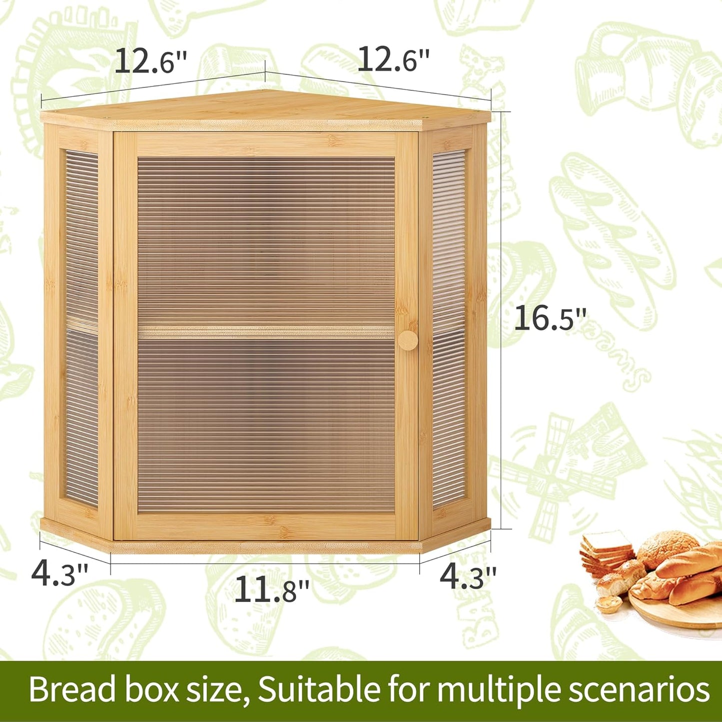 BMOSU Corner Bread Box for Kitchen Countertop Double Layer Bamboo Wooden Bread box Large Capacity Bread Storage