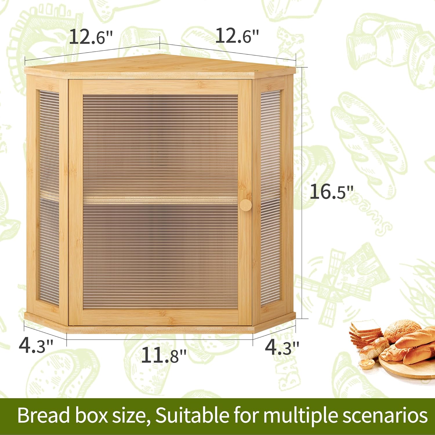 BMOSU Corner Bread Box for Kitchen Countertop Double Layer Bamboo Wooden Bread box Large Capacity Bread Storage