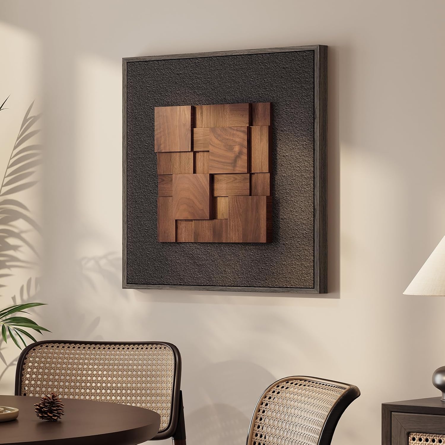 Framed 3D Textured Wood Wall Art / 24"L x 24"W / Black Brown