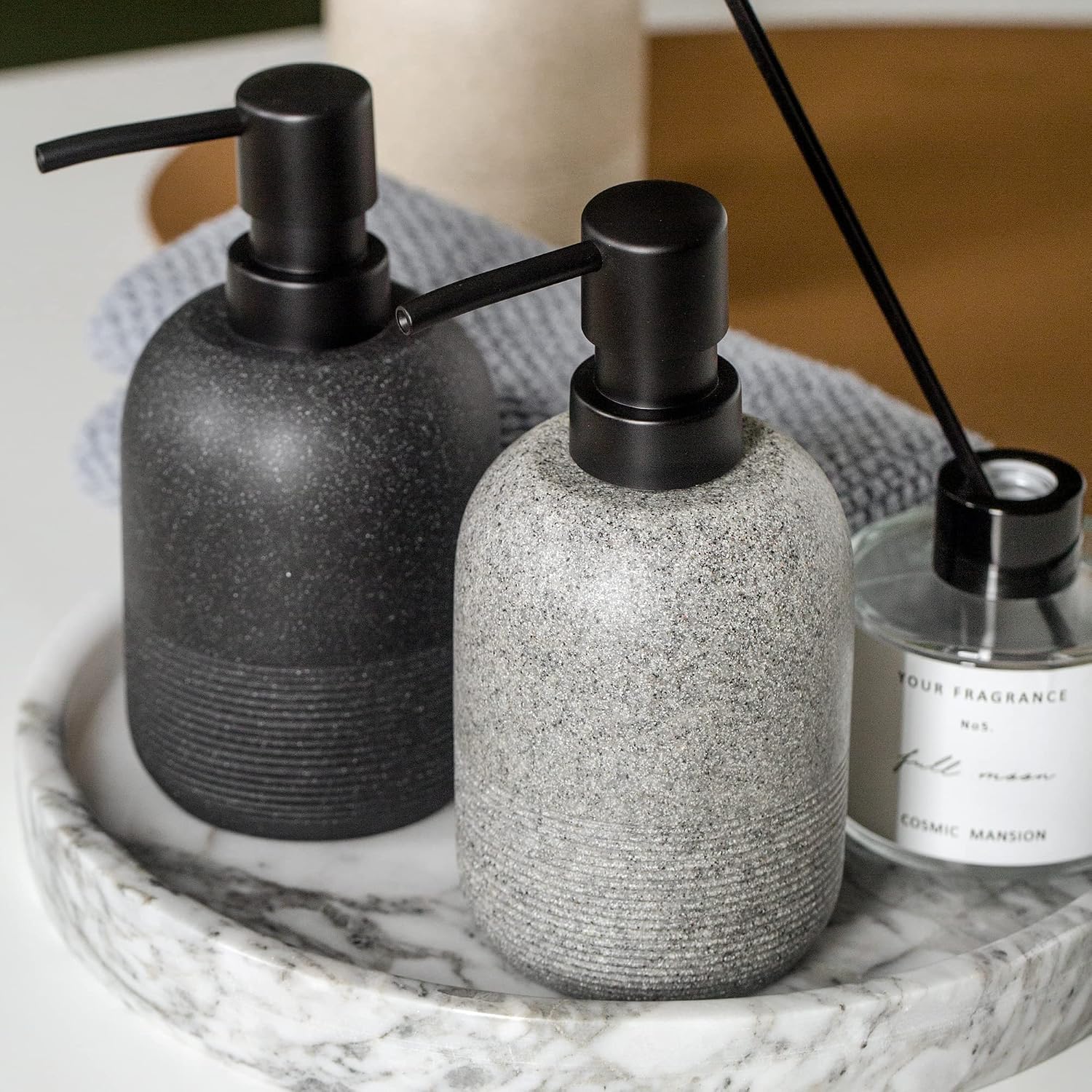 2pcs/Set Grey Soap Lotion Dispenser with A Spare Pump,Liquid Hand Soap Dispenser Sets for Bathroom Countertop, Soap