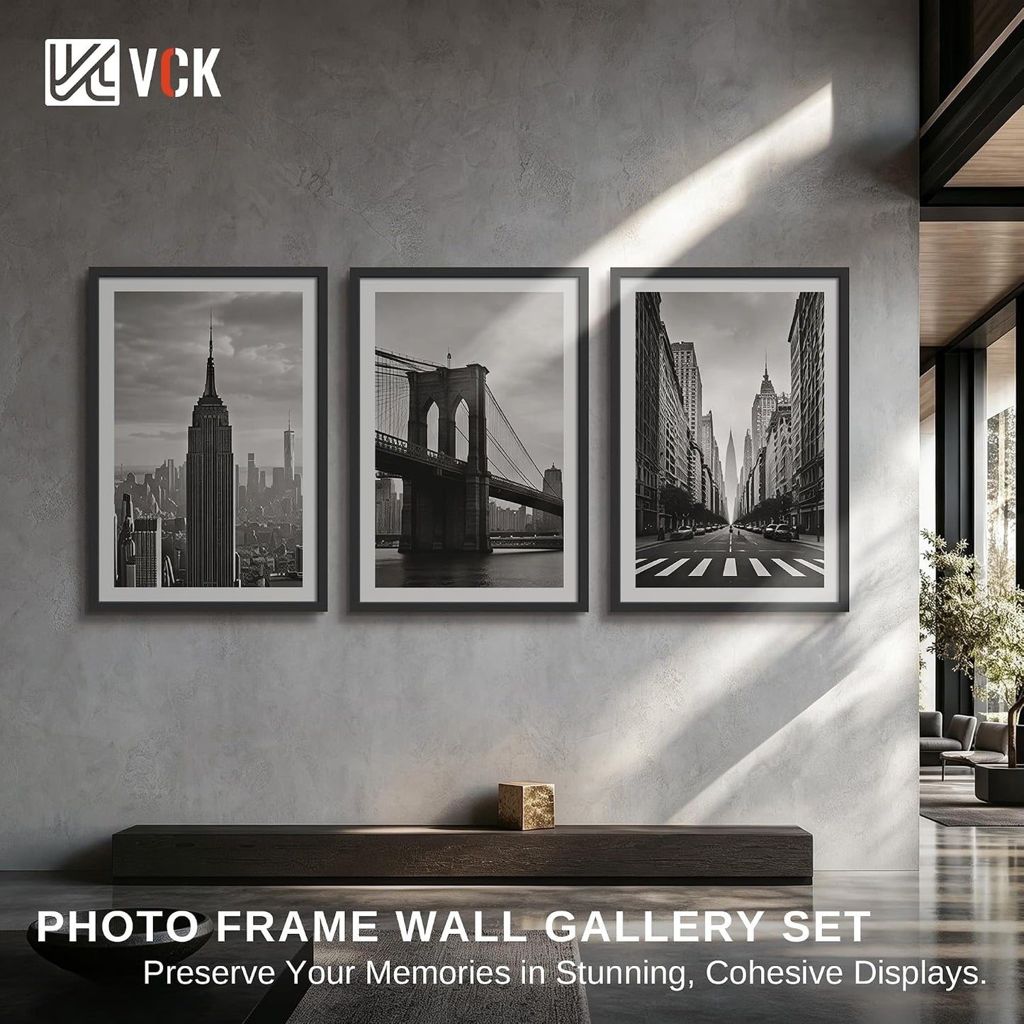 VCK 16x24 Frame 3 Pack Solid Wood,Black 16 x 24 Picture Frame for Wall Mount,Vertical & Horizontal Hanging