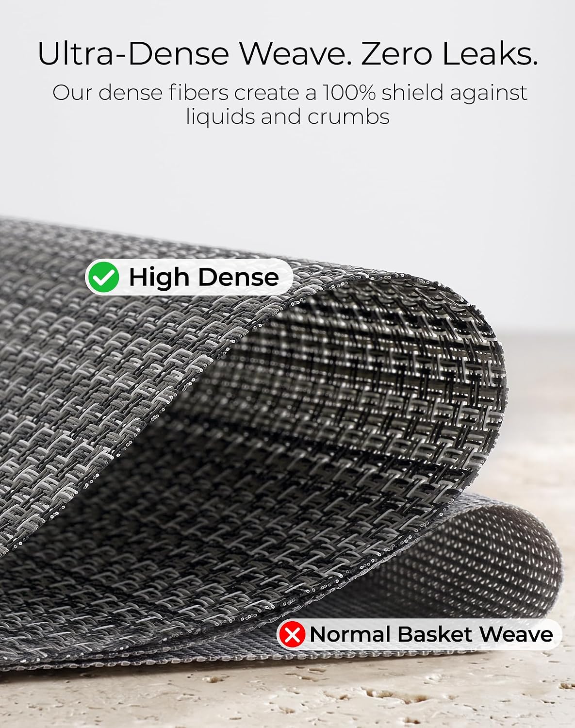 Leetaltree Woven Vinyl Placemats Set of 8, Charcoal Gray | High Density, Basketweave Woven, Stain Resistant, Easy to