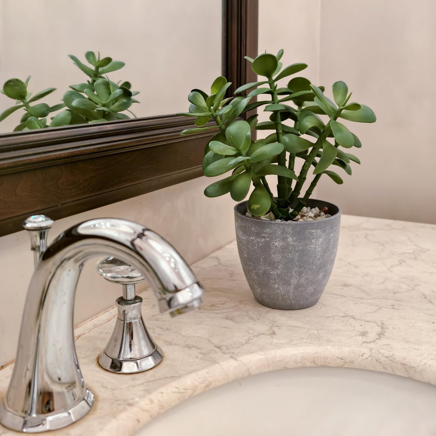 365 Blooming Decor 12" Artificial Jade Plant in Minimalist Gray Pot / Green