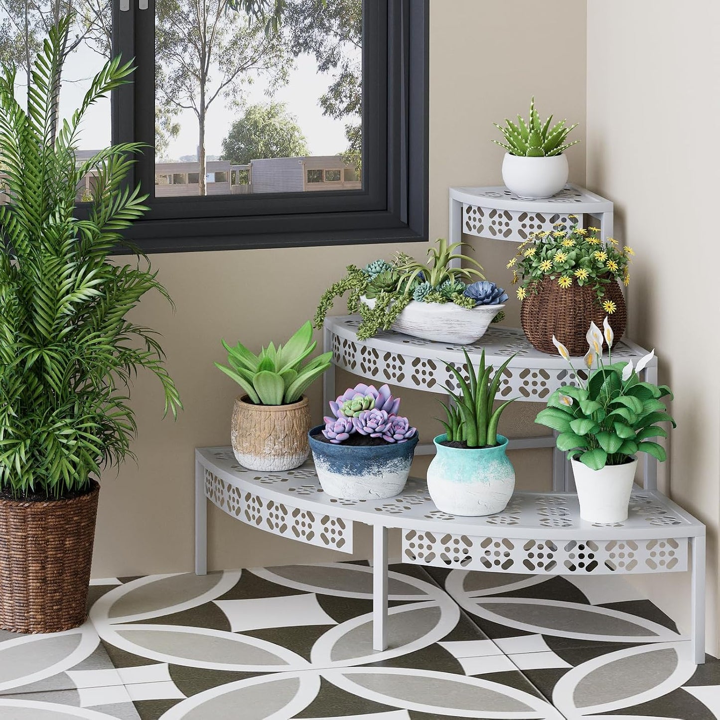 Garden 4 you 3-Tier Semi-Circular Metal Plant Stand, Quarter Round Rack | Semi-circular quarter-round design,3-tier