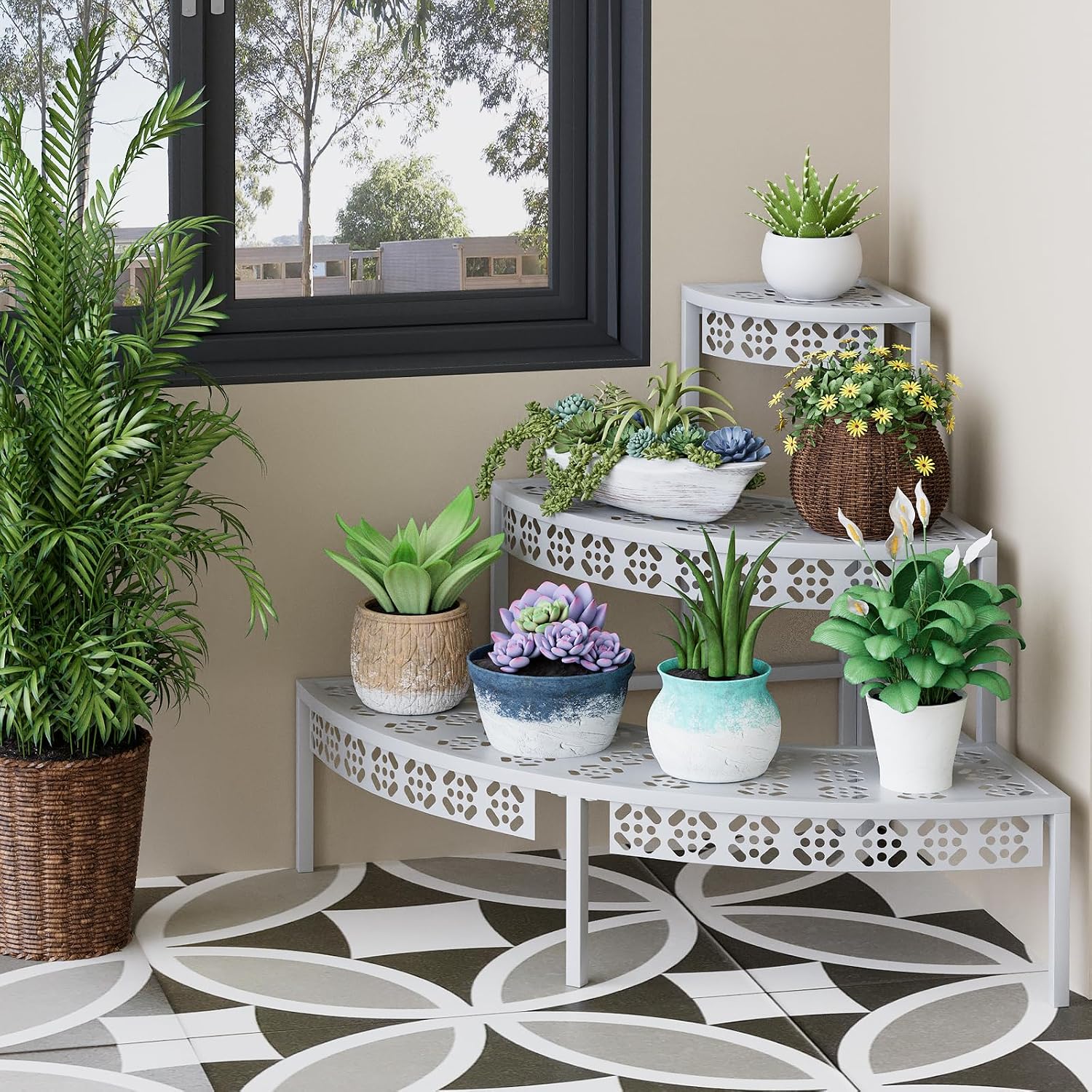 Garden 4 you 3-Tier Semi-Circular Metal Plant Stand, Quarter Round Rack | Semi-circular quarter-round design,3-tier