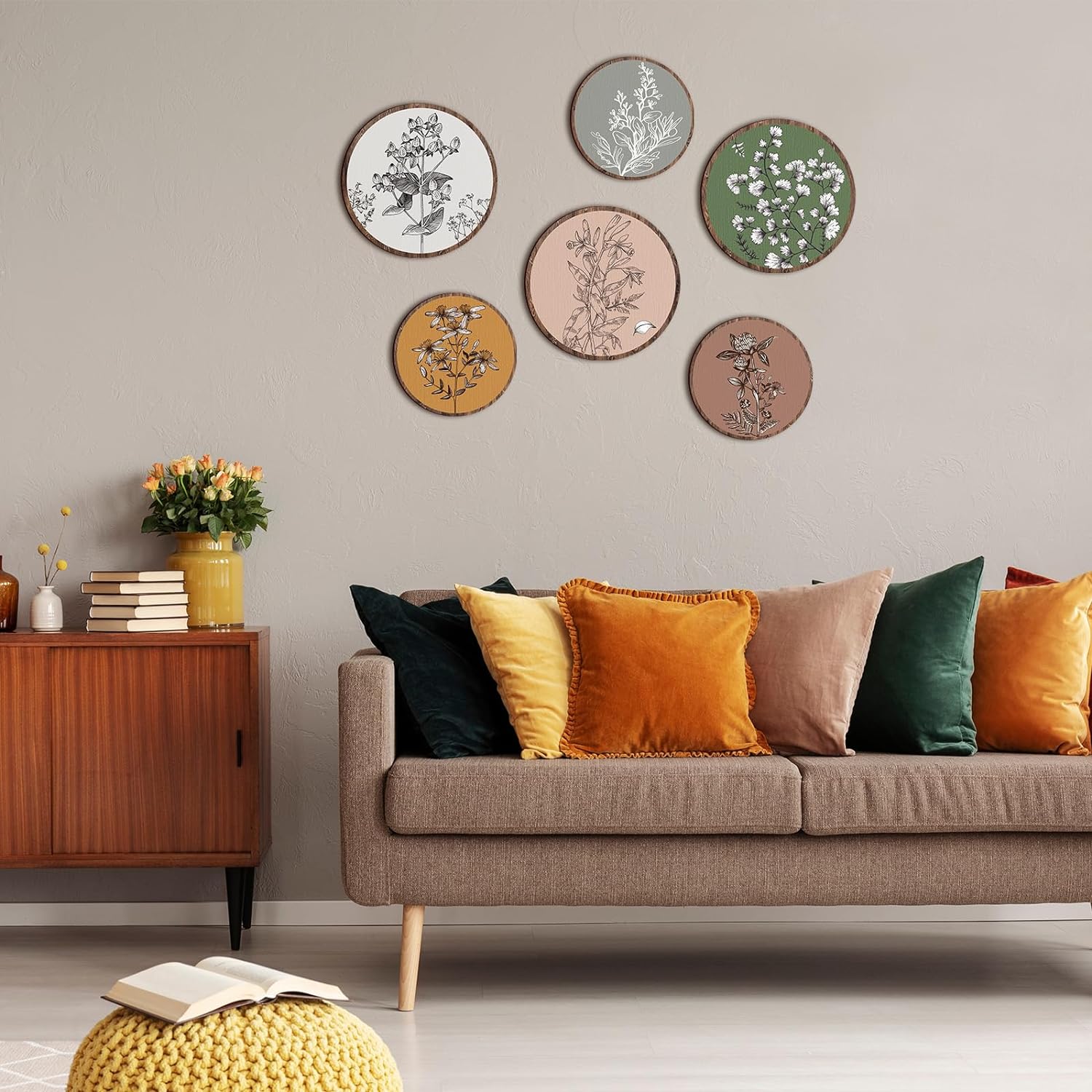 Boho Plant Wall Art Decor Wooden Boho Farmhouse Rustic Bohemian / Retro / 8 Inch, 10 Inch / Set of 6