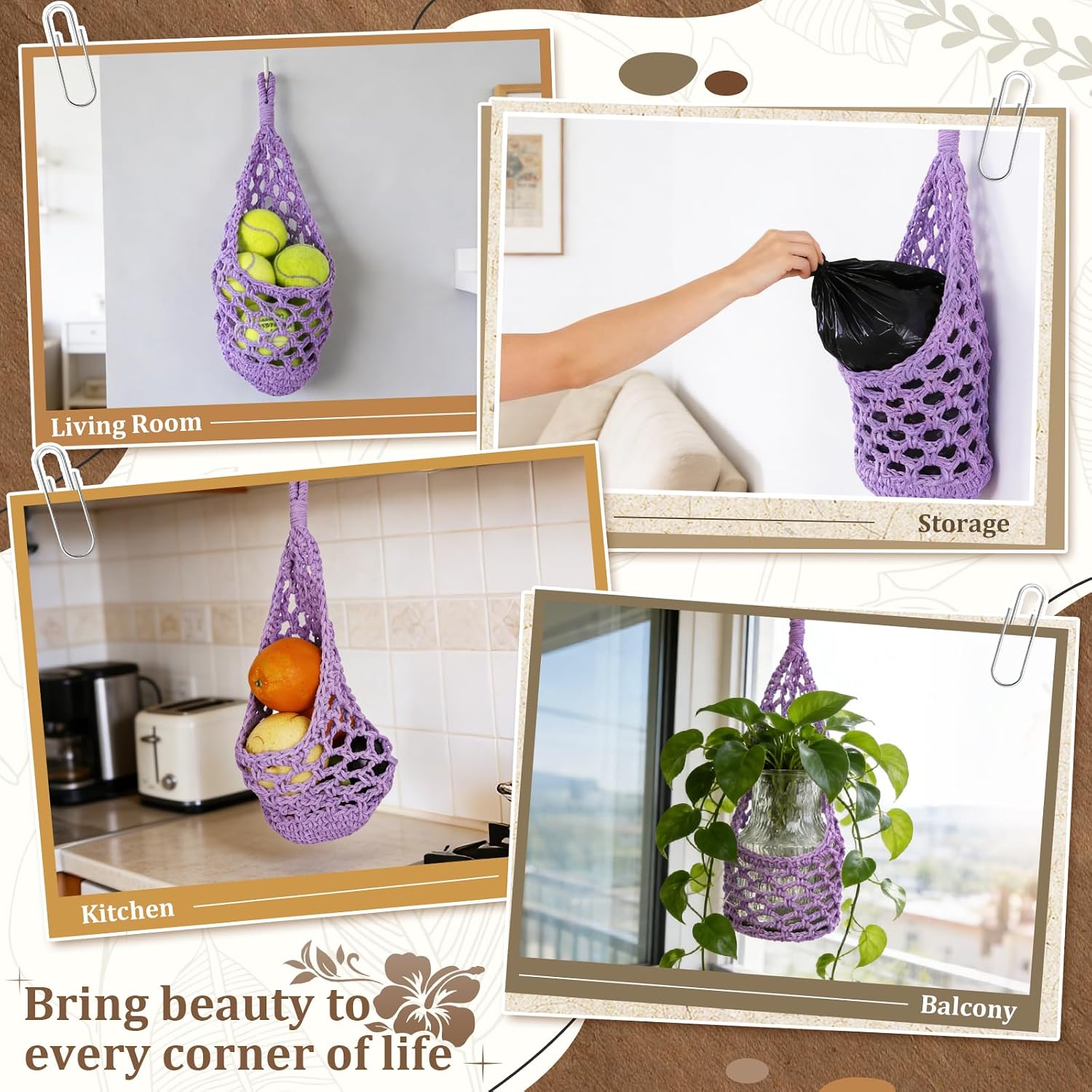 Macrame Wall Plant Hanger / Purple / 6-inch / 6 Inch
