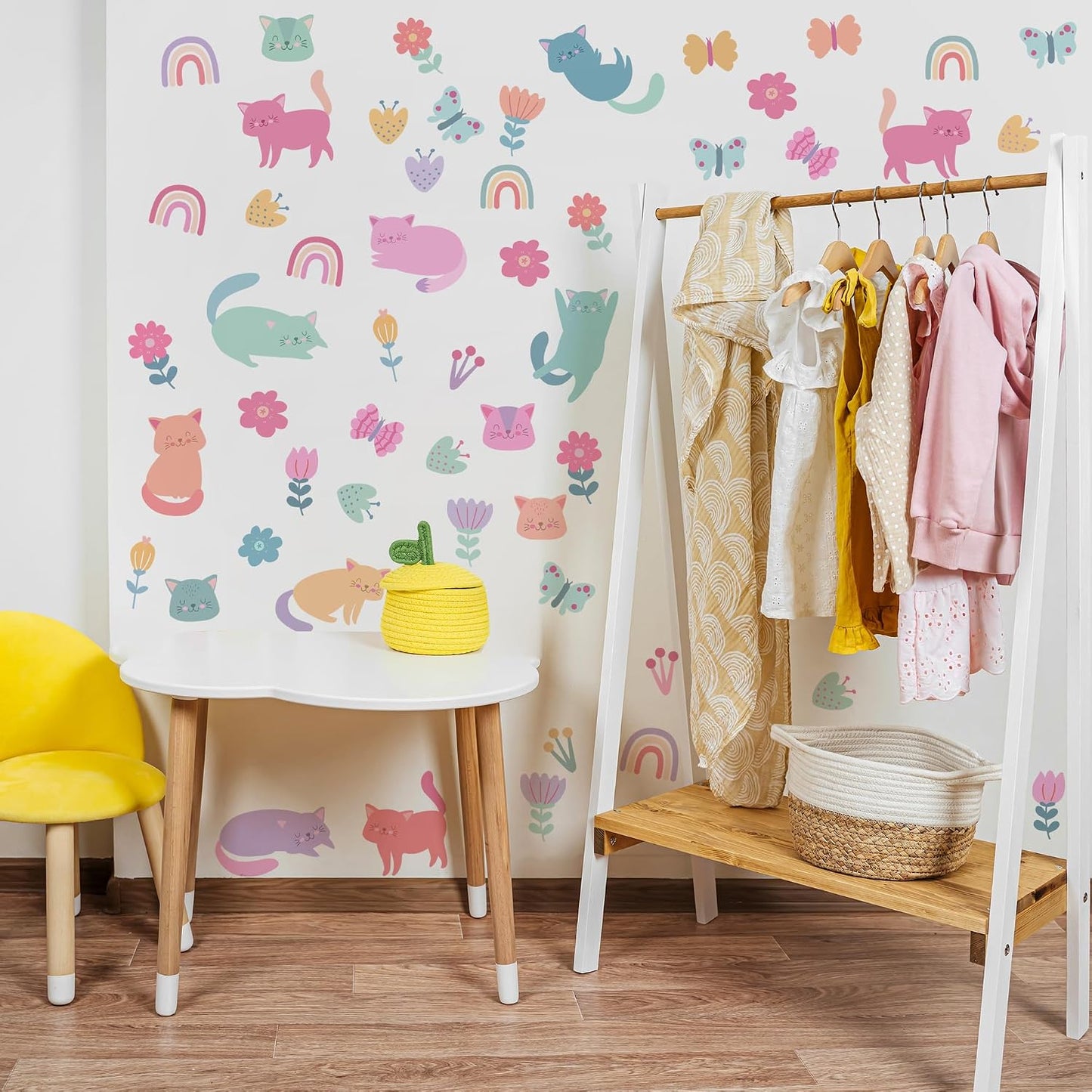 Cat Wall Decals / Colorful Pet Cat Butterfly Rainbow Decal