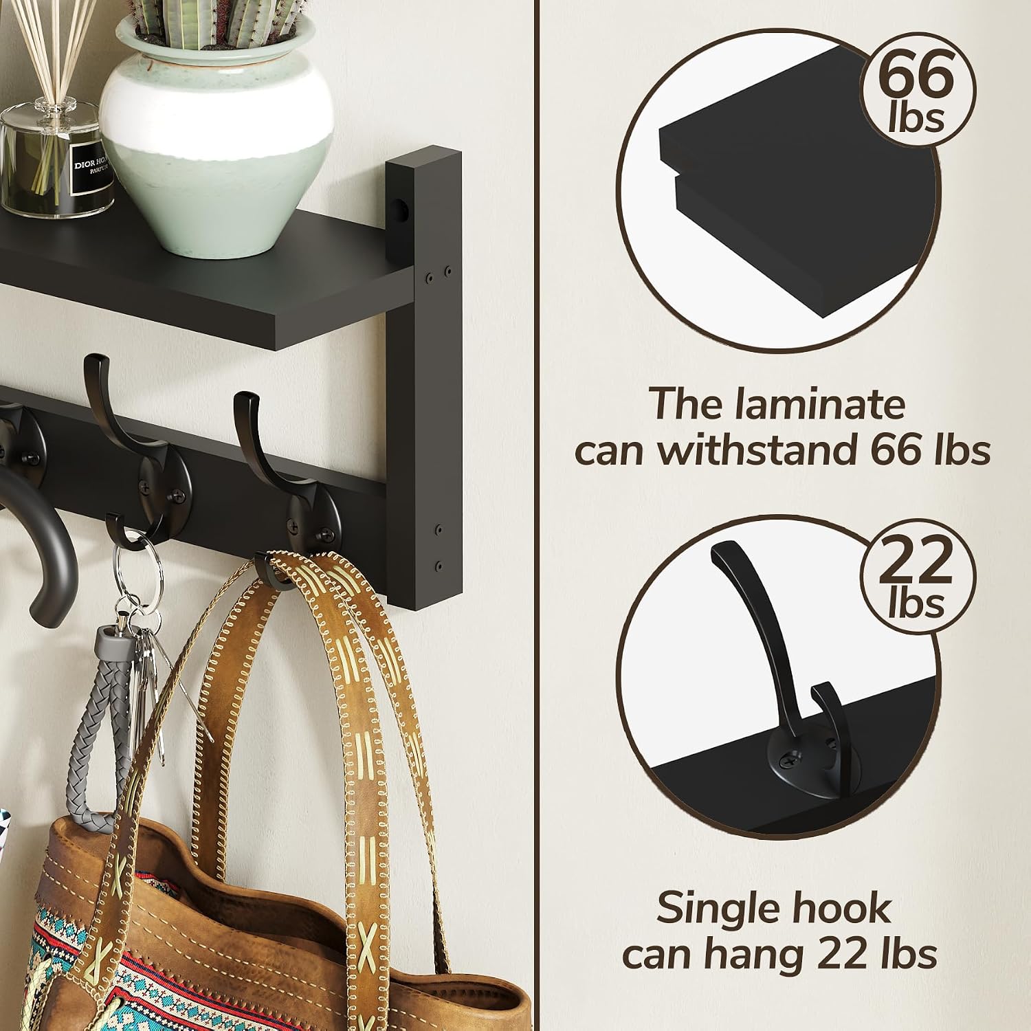 AMBIRD 34.2" Extra Long Wooden Wall Hook Rack with Shelf - Versatile and Decorative Wall-Mounted Storage with 10 Hooks