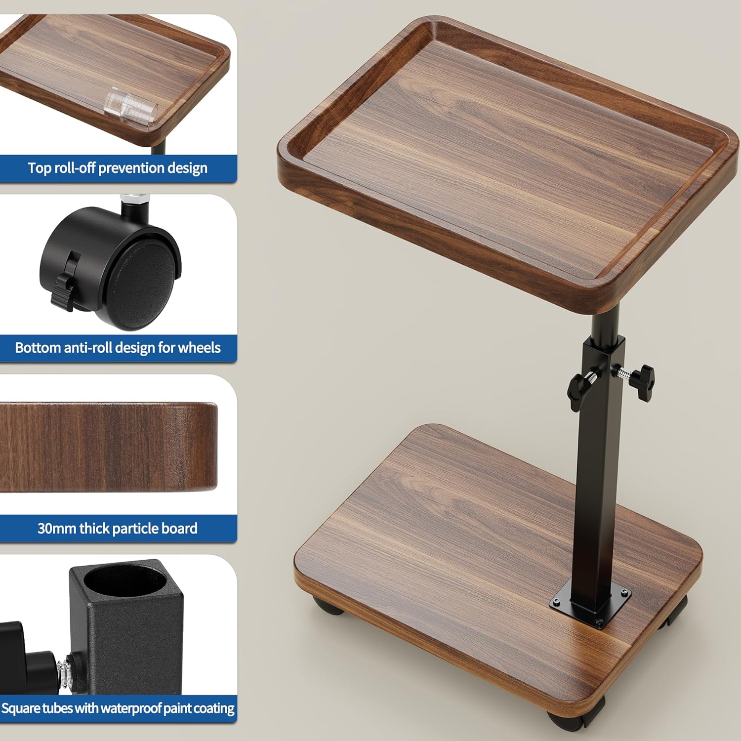 360°Swivel TV Tray Table for Small Spaces / L15.7*w11.8 / Walnut-height Adjustable