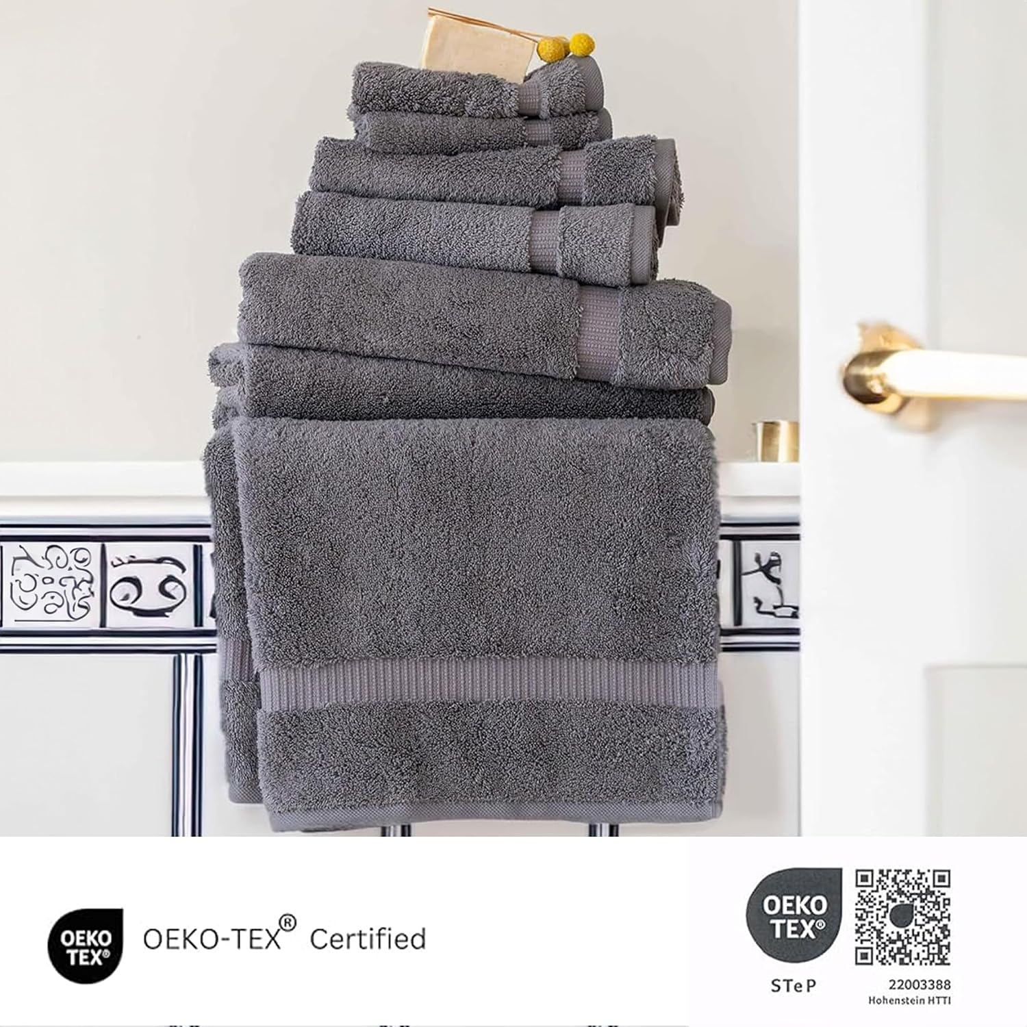 SALBAKOS 100% Turkish Cotton Bathroom Towel Set of 6-Piece, Gray | 630 Gsm Thick Super Soft Highly Absorbent 2 Bath + 2