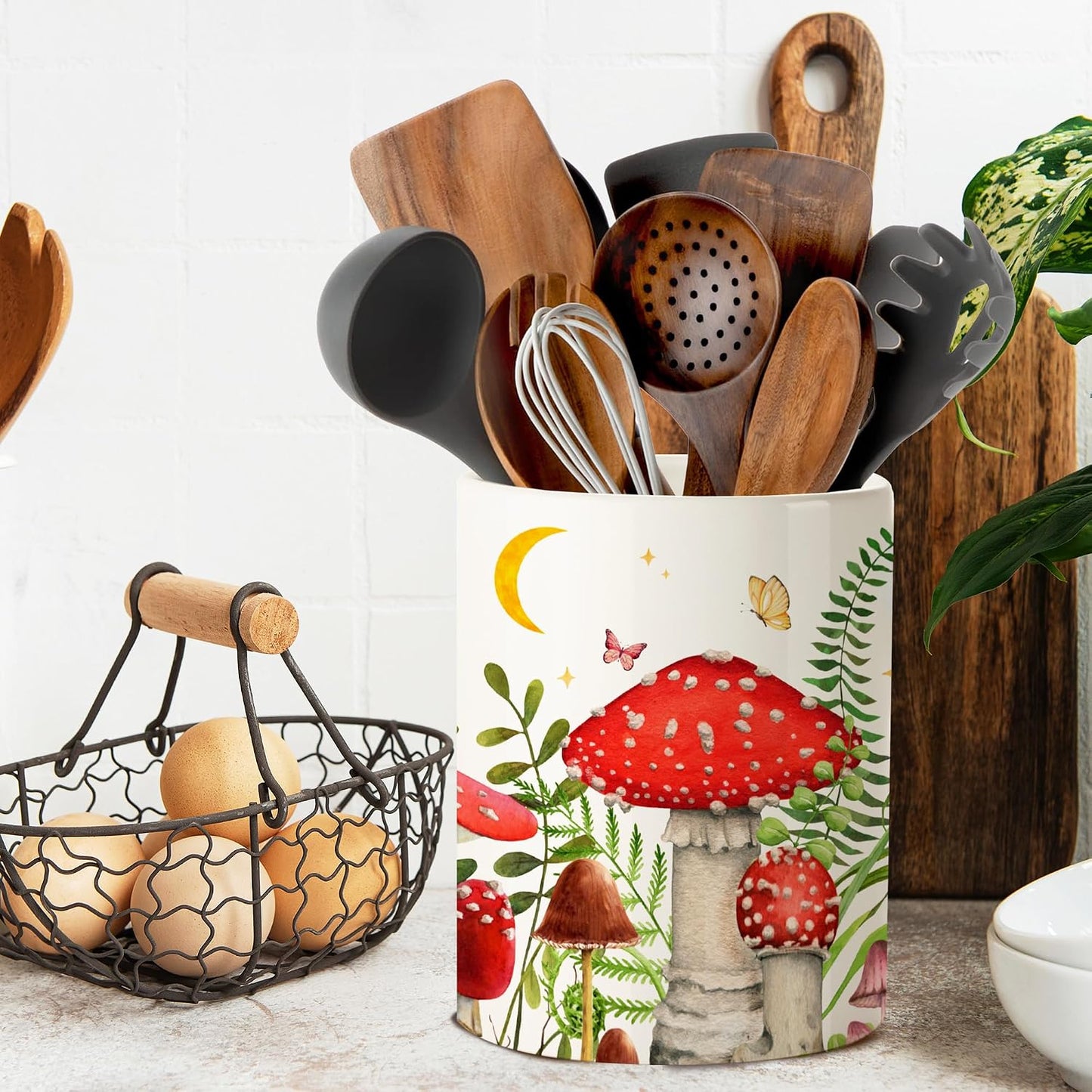 Mushroom Kitchen Decor Ceramic Utensil Holder / Mushroom02