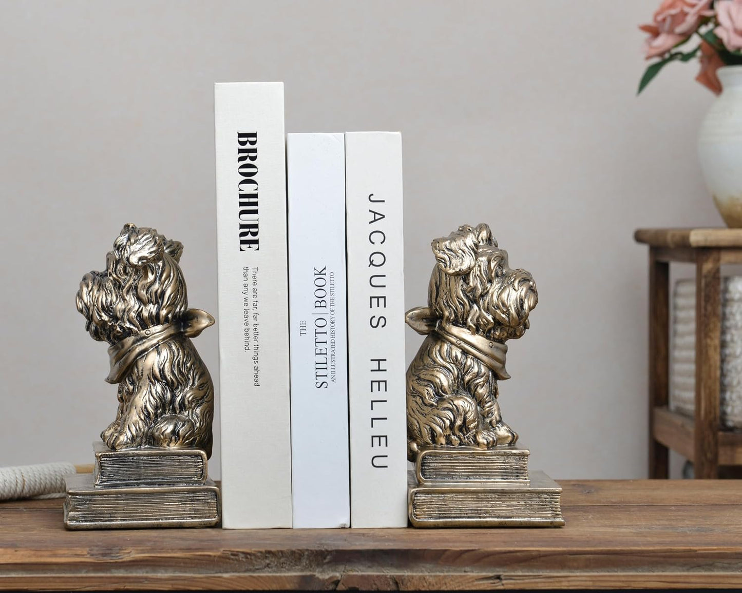 Vintage Antique Dog Bookends / Gold