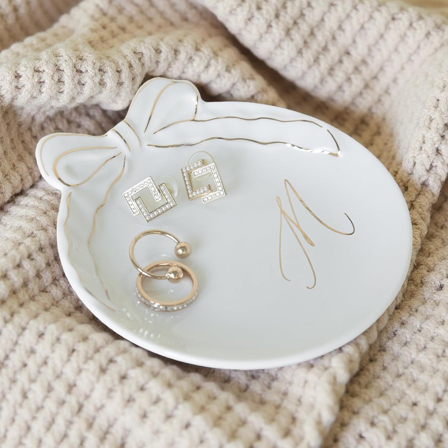 Custom Initial Ceramic Jewelry Tray / M