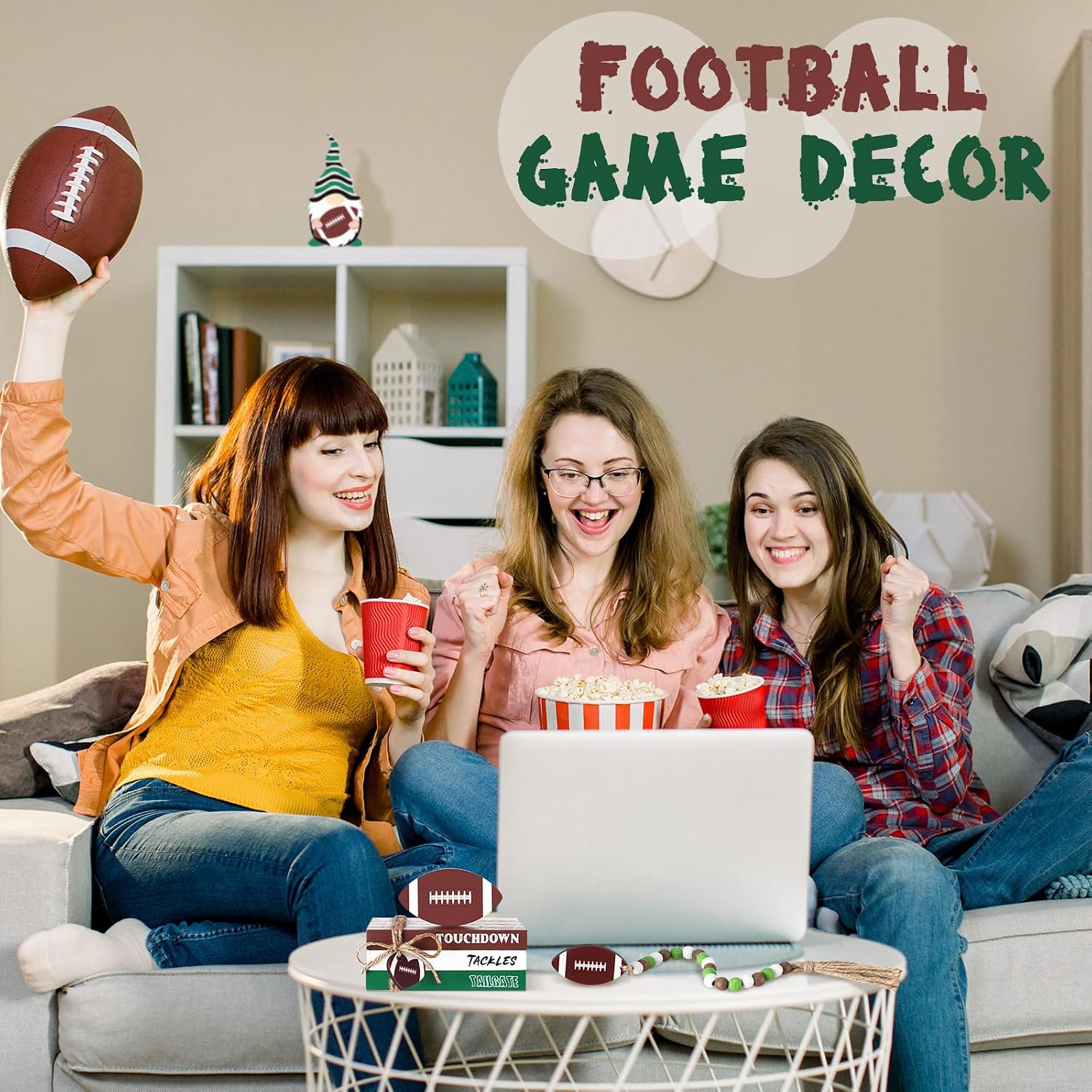 Football Wood Signs Decor Farmhouse Football Tiered Tray Wooden Decorations Book Stack / Set of 6