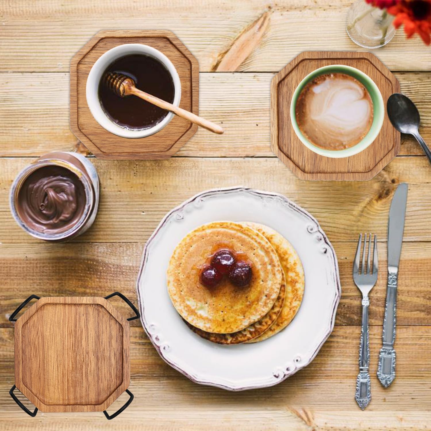 Holder Acacia Wood Coasters for Coffee / Set of 6