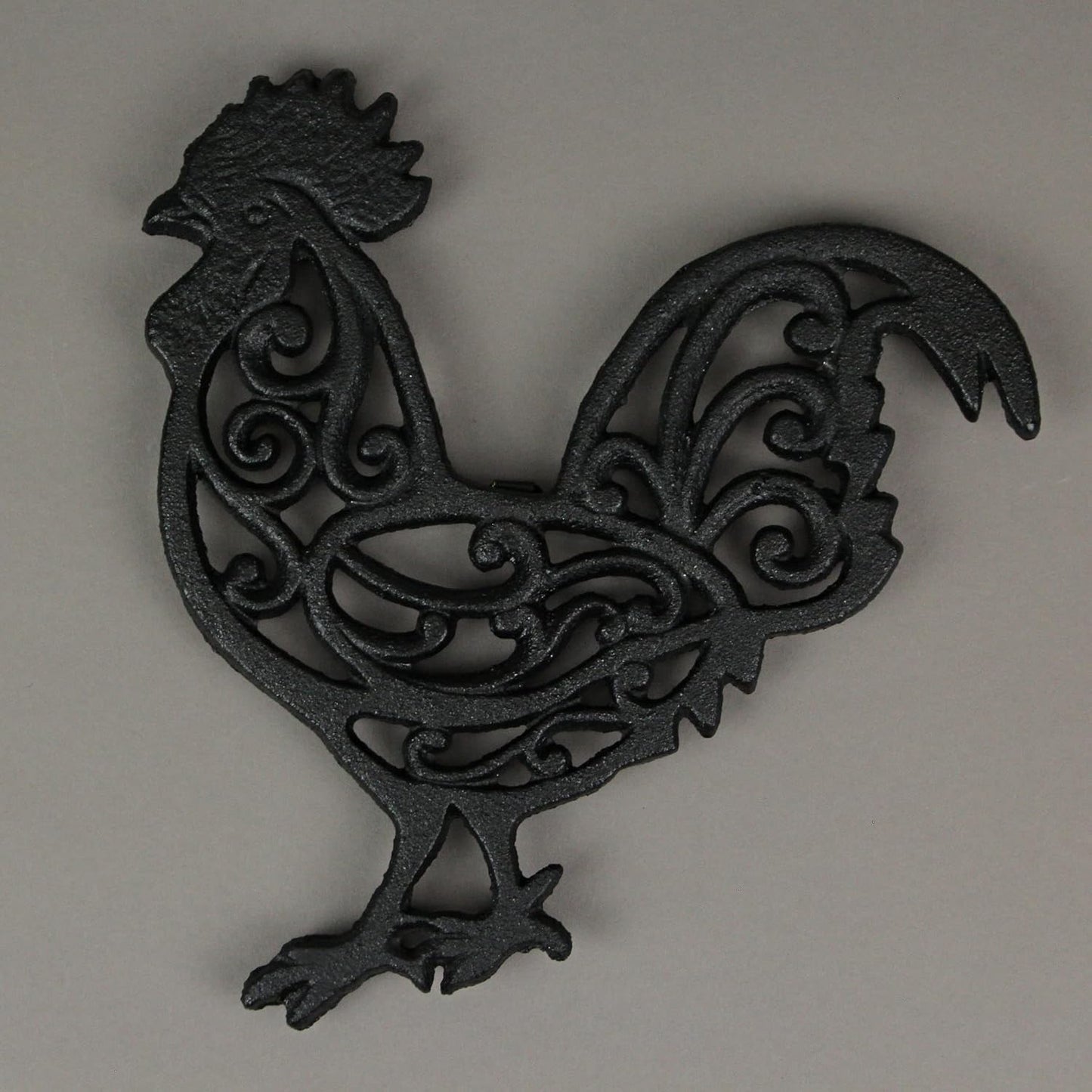 Set of 3 Farm Animal Kitchen Trivets, Black 9 Inch Cast Iron | Rooster, Pig and Cow Designs, Enamel Coating with