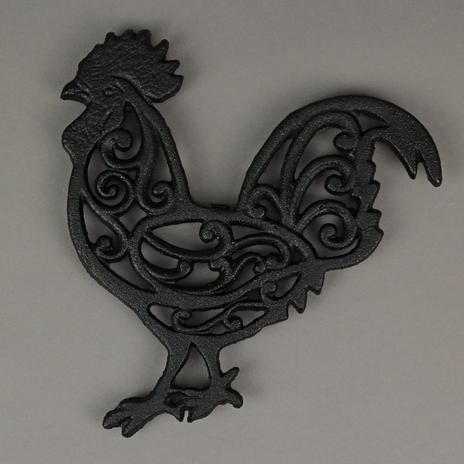 Set of 3 Farm Animal Kitchen Trivets, Black 9 Inch Cast Iron | Rooster, Pig and Cow Designs, Enamel Coating with