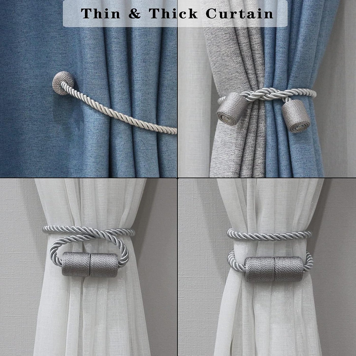 Magnetic Curtain Tiebacks Holdbacks Decorative Tie Backs for Windows Porlau | 6 Pack Grey Modern Outdoor Drapes