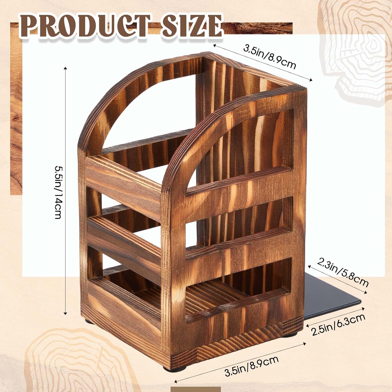 1 Pair in 1 Rustic Burnt Wooden Bookend / 2 Inch