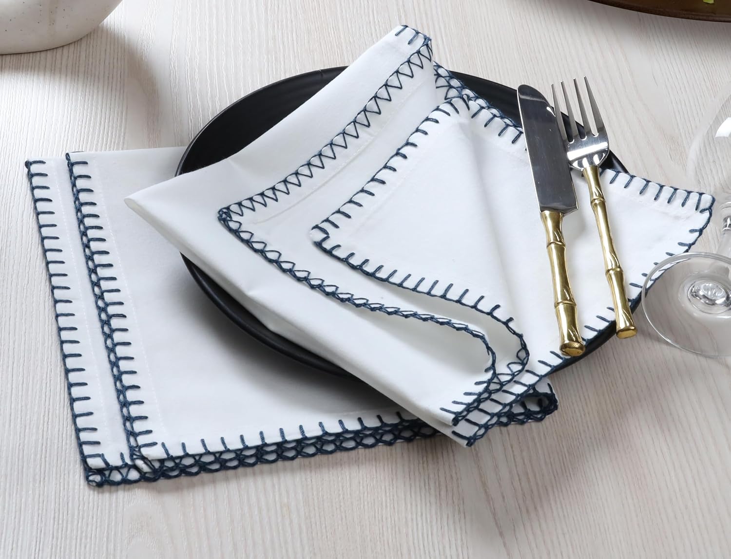 Bedding Craft Cotton Cloth Dinner Napkins Set of 12 – 18x18 Magical Forest Reusable Fabric Napkins with Blanket Stitch