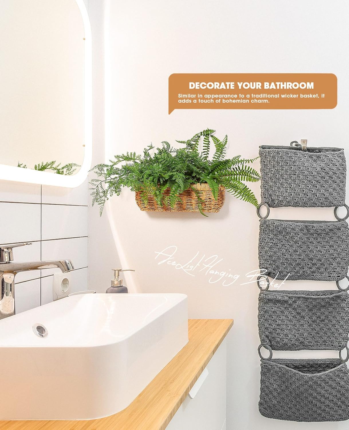 Boho Style Hand-Woven Hanging Storage Baskets / Logs / 3 Pc / Set of 3