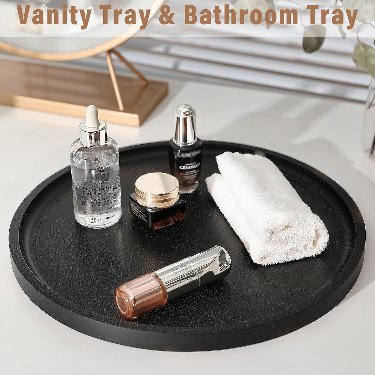 Round Wooden Serving Tray / Black / 11 Inch / Set of 11