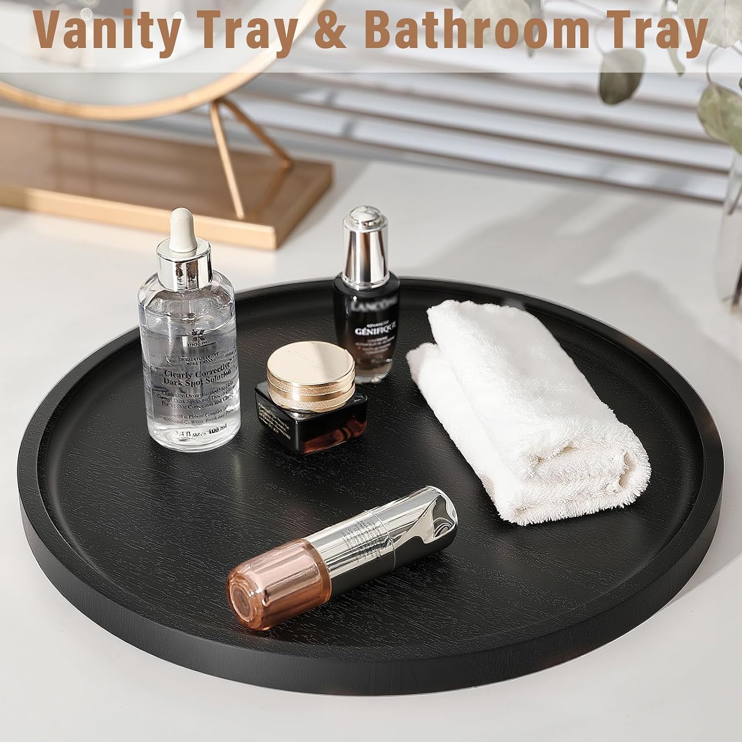 Round Wooden Serving Tray / Black / 11 Inch / Set of 11
