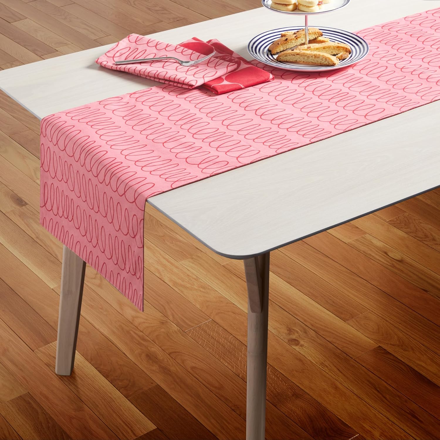 kate spade new york in The Loop & Joy Dot Reversible Table Runner, 100% Cotton, Machine Washable, Rose Pink/Red