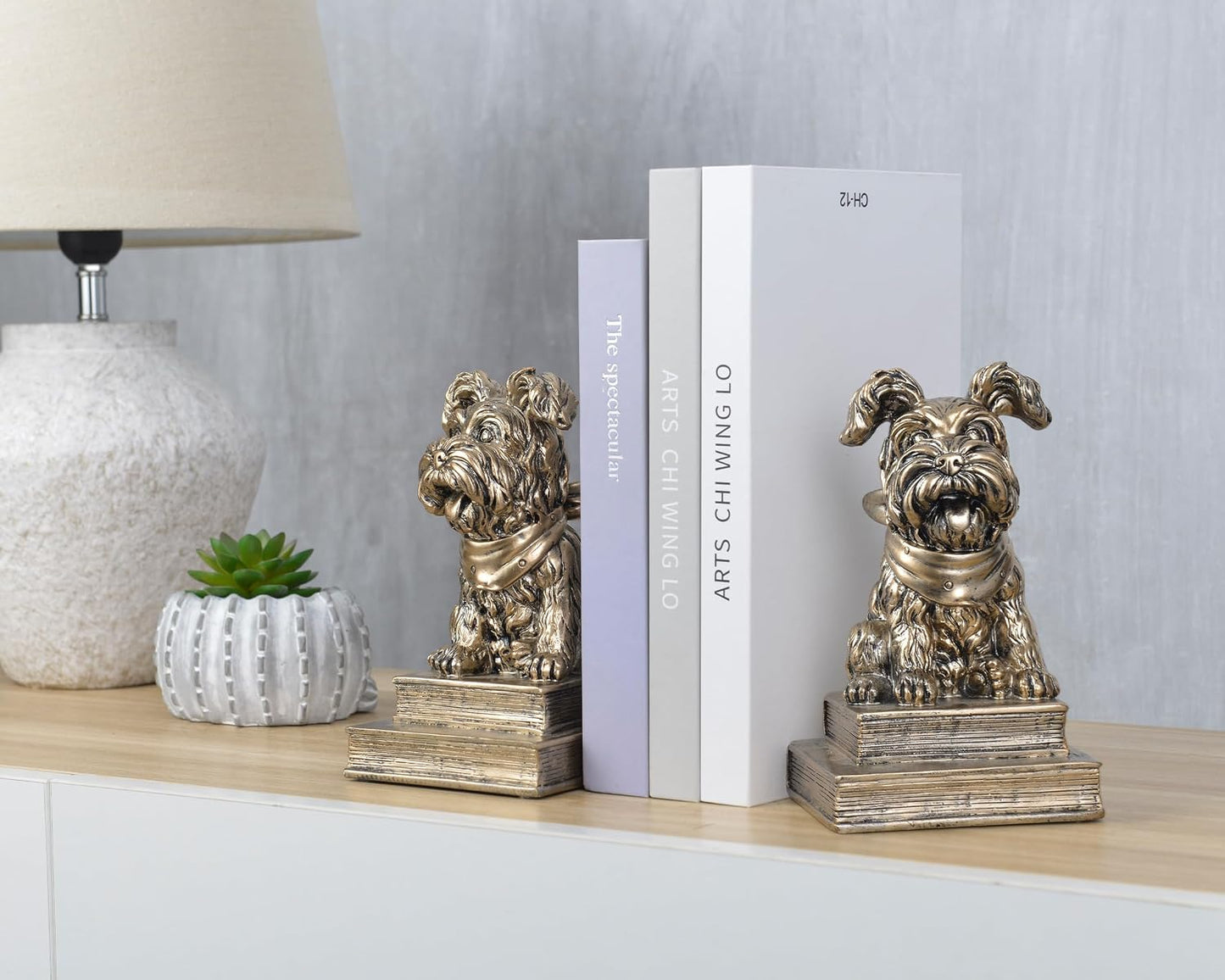 Vintage Antique Dog Bookends / Gold