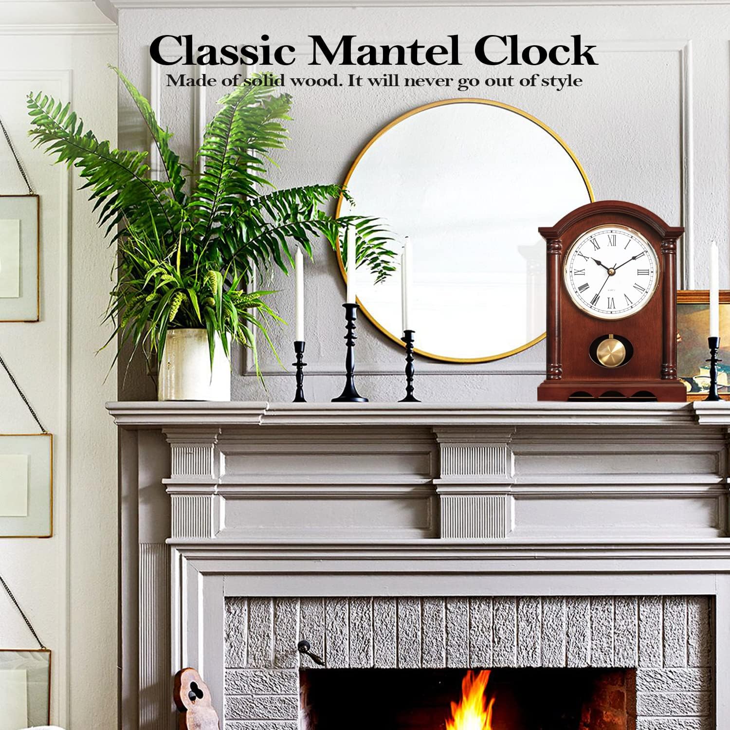 AYRELY® Classic Grandfather Mantel Clock for Living Room Déco, Elegant Wooden Finish, Gold-Tone Pendulum, Desk Clock