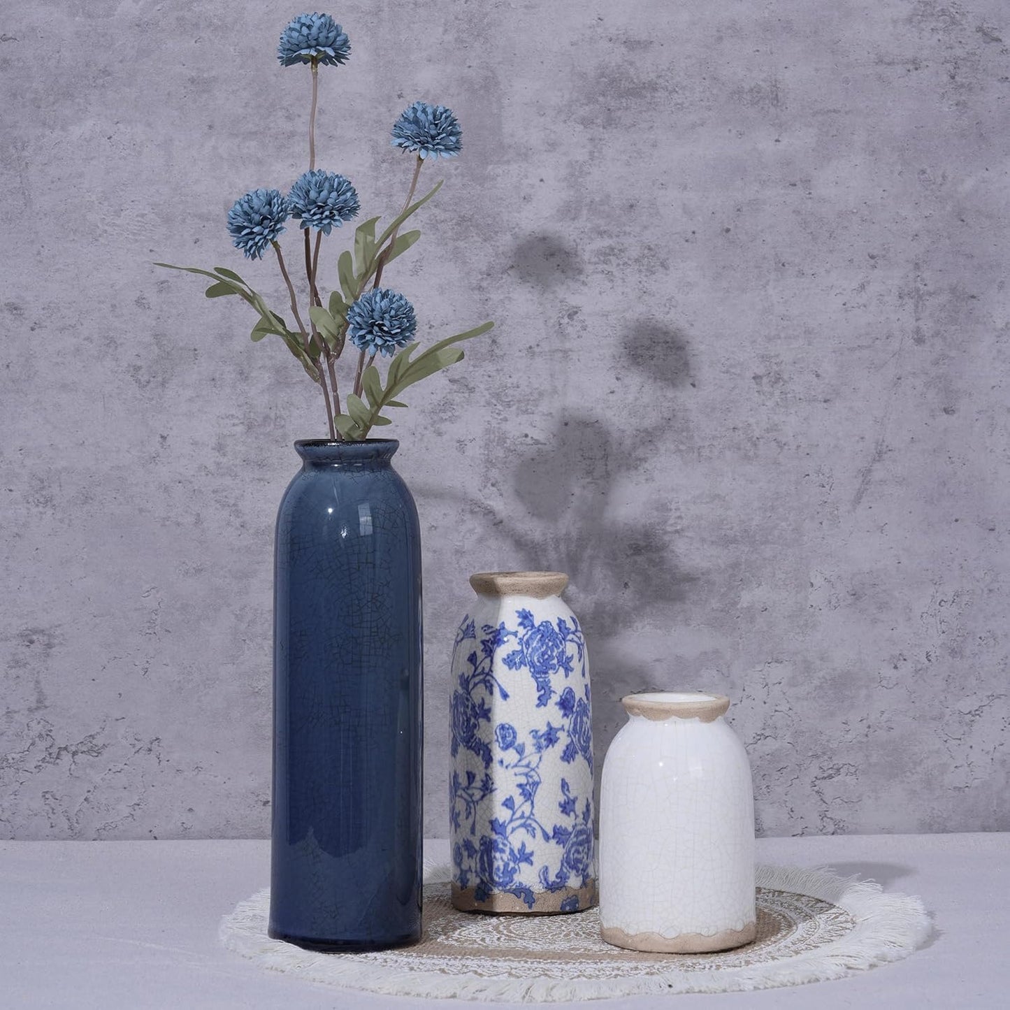 Vintage Ceramic Vase / Vintage- Blue / Set of 3
