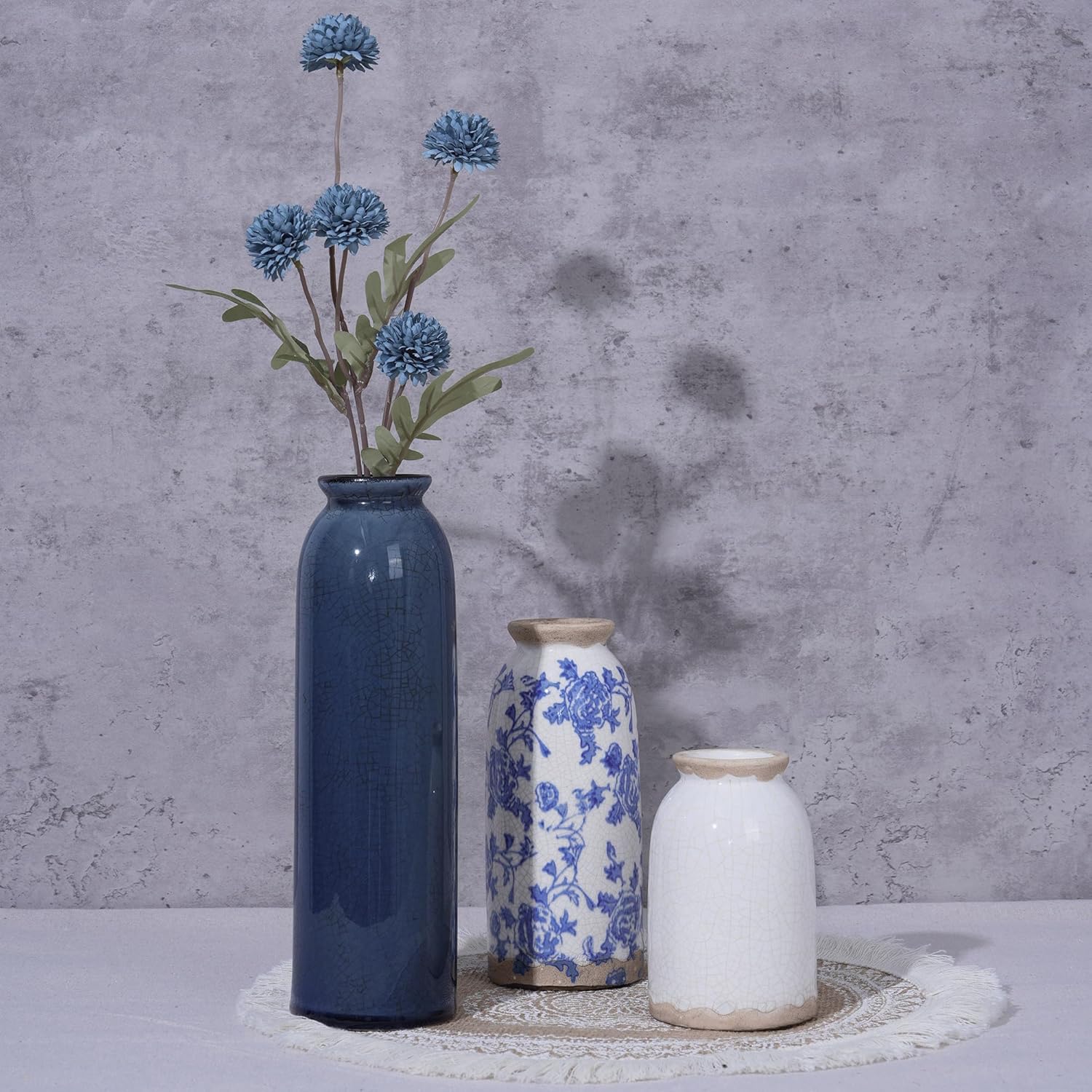 Vintage Ceramic Vase / Vintage- Blue / Set of 3