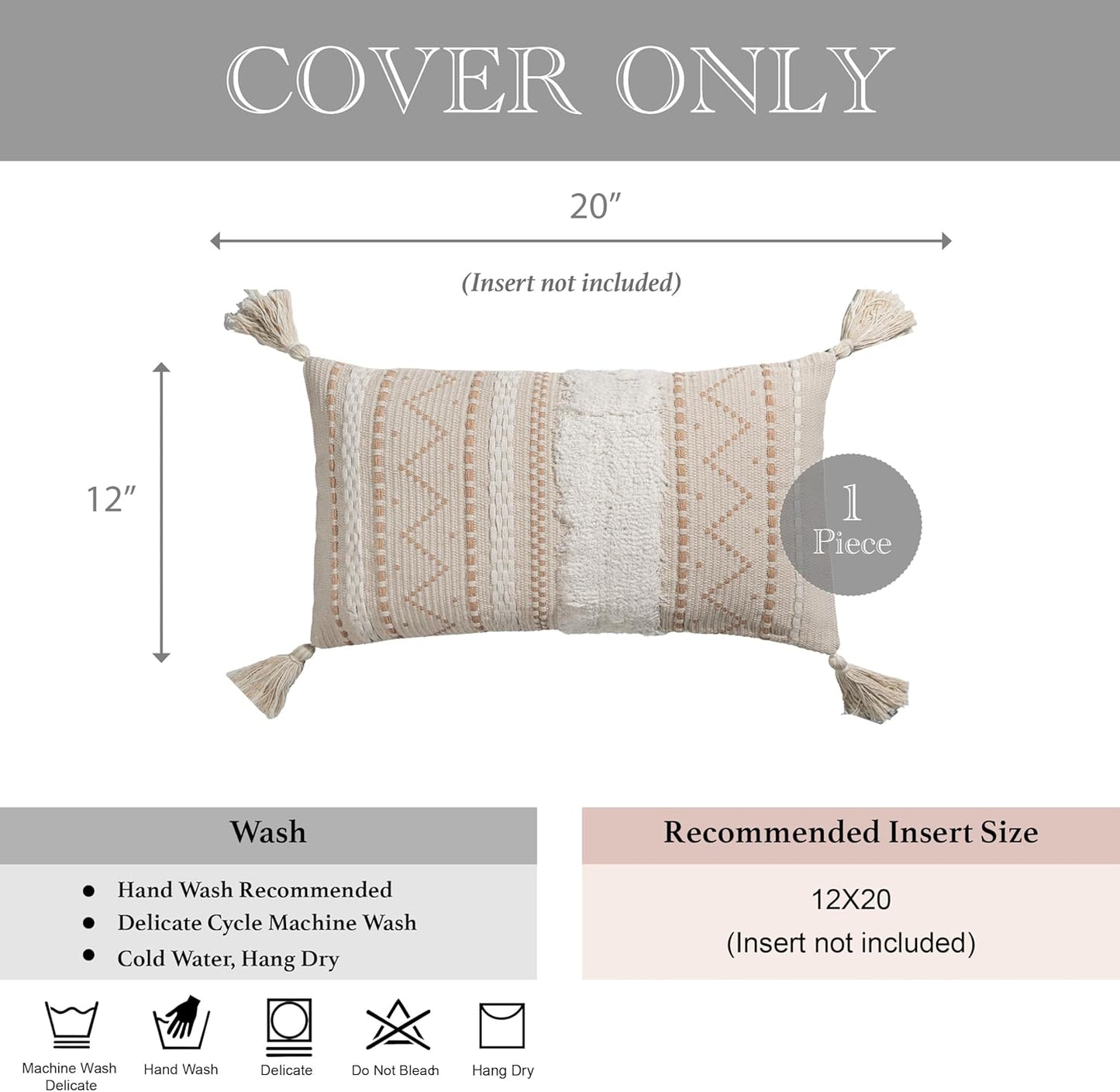 Lumbar Pillow Cover / 20 x 12 / Beige