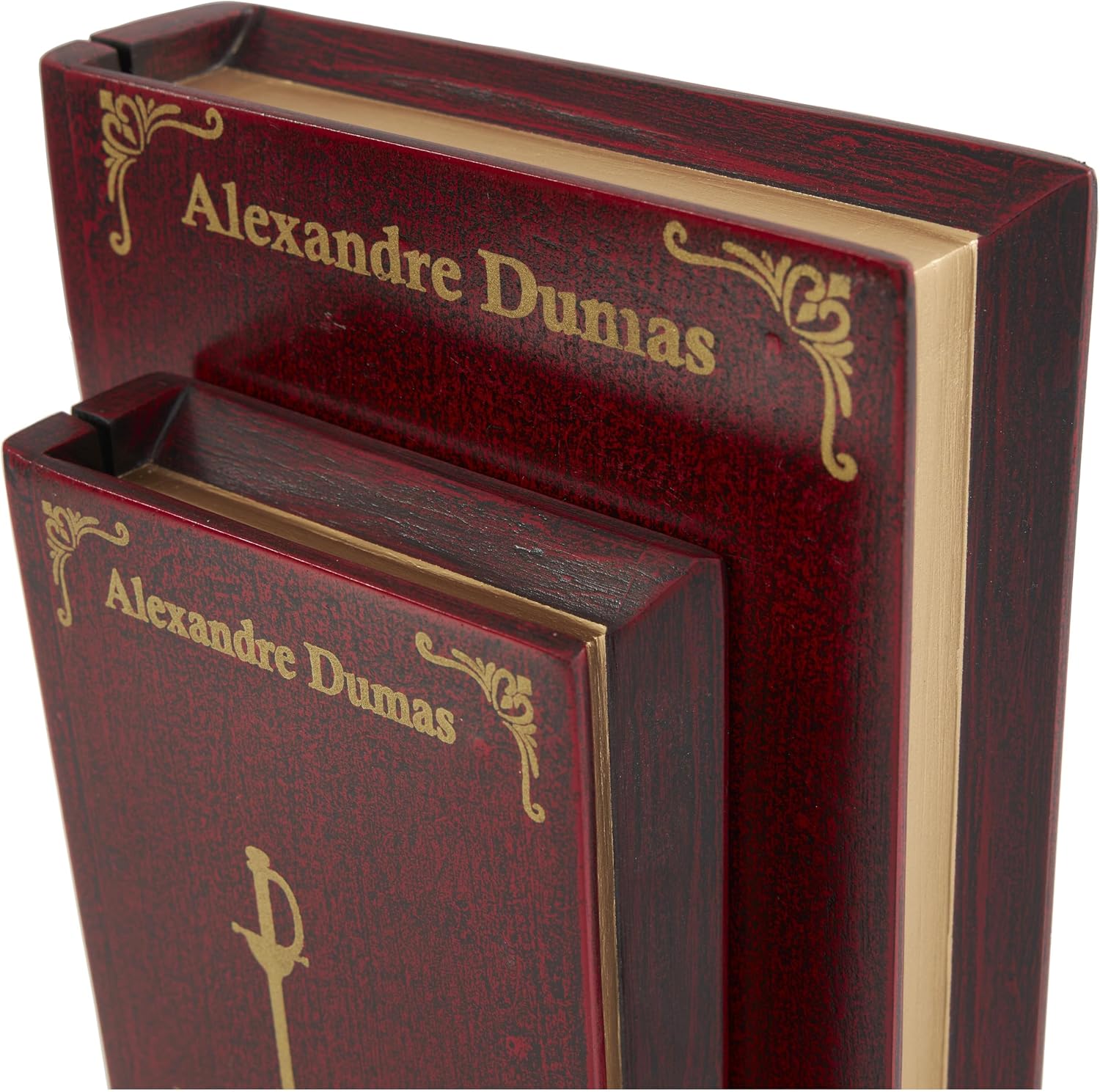 Wooden Decorative Box "The Three Musketeers" Storage Faux Book / Red / 11", 9"W / Set of 2