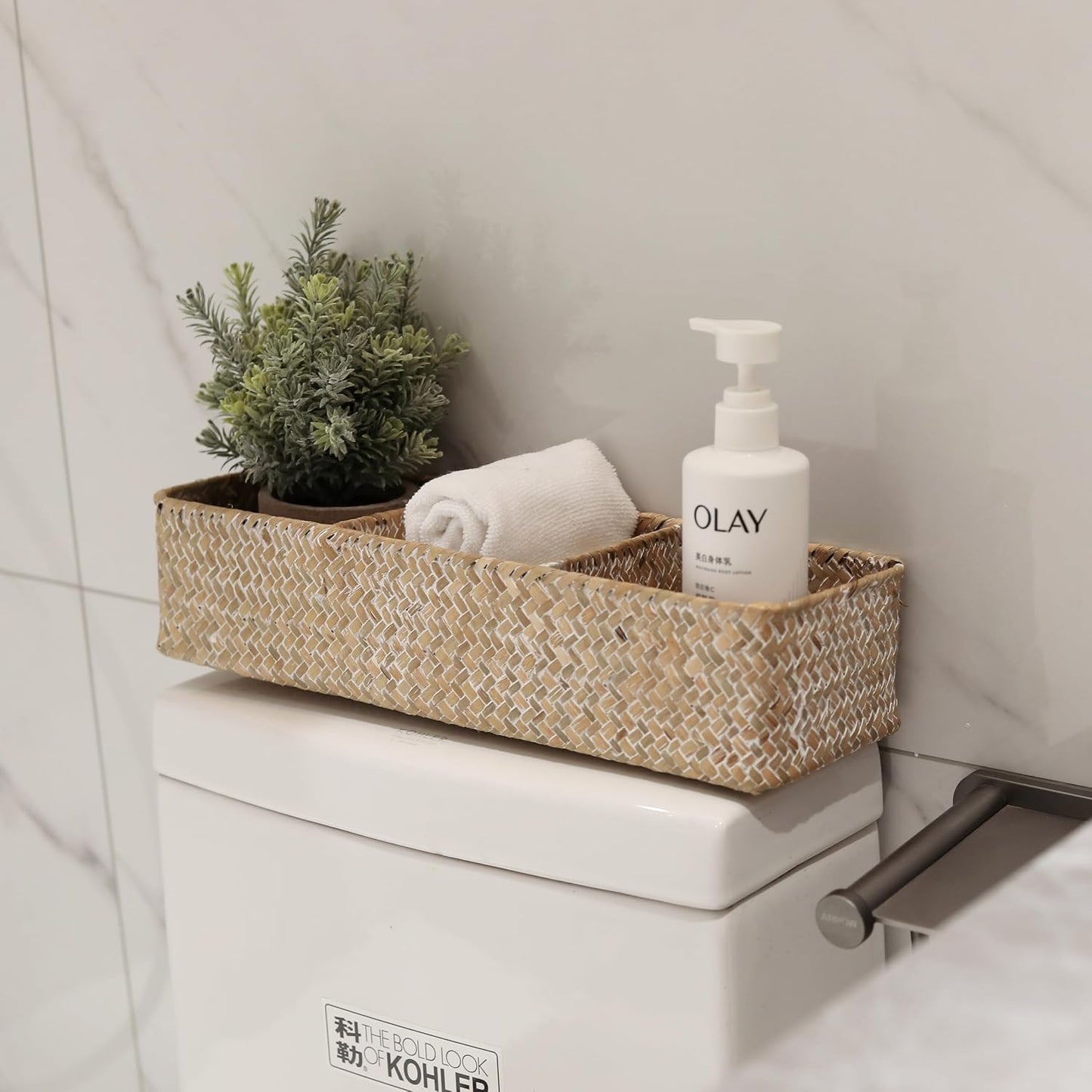 Seagrass Storage Basket 3 Sections Woven Shelf / Whitewash 3 Sections Without Lid / 14.6 x 4.7 x 3.1