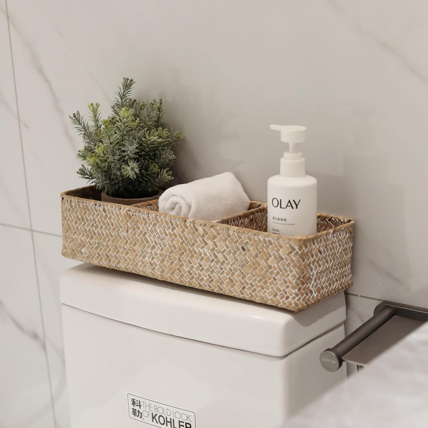 Seagrass Storage Basket 3 Sections Woven Shelf / Whitewash 3 Sections Without Lid / 14.6 x 4.7 x 3.1