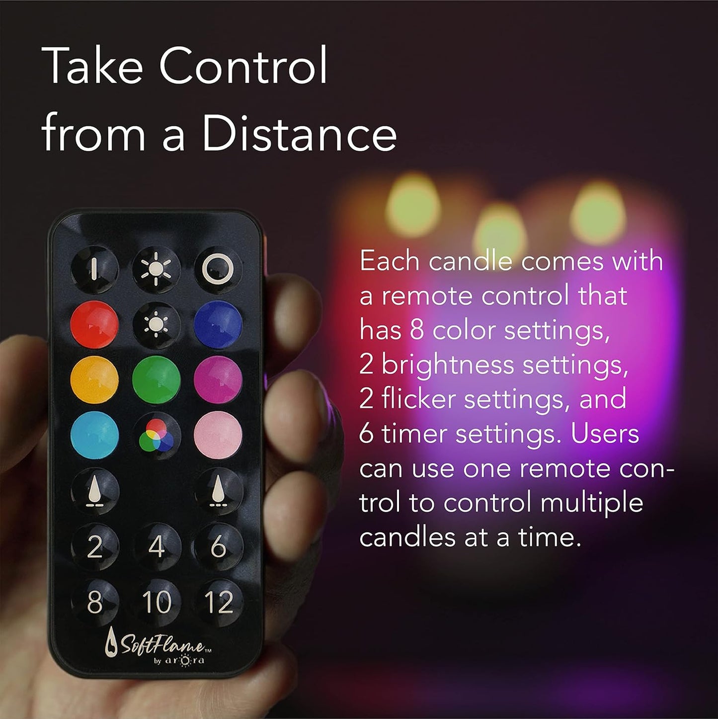 Flameless Multi Color Flickering Moving Flame 3"x 7" Pillar LED Candle，Battery Operated, Real Wax, White, Remote