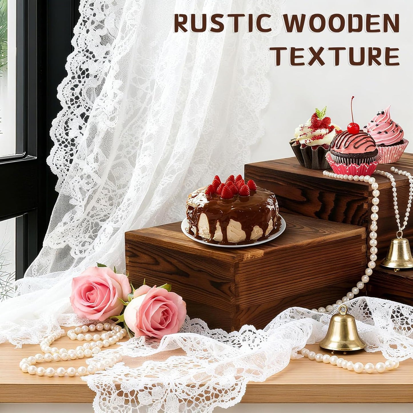 Wooden Buffet Risers Rustic Wood Cupcake Stand Catering Supplies Buffet Display / Brown / Set of 8