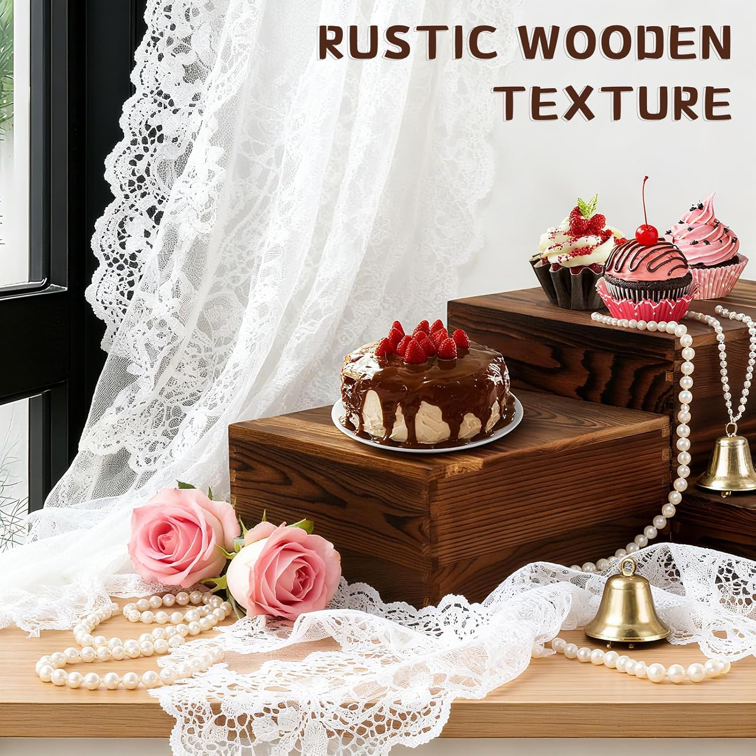 Wooden Buffet Risers Rustic Wood Cupcake Stand Catering Supplies Buffet Display / Brown / Set of 8